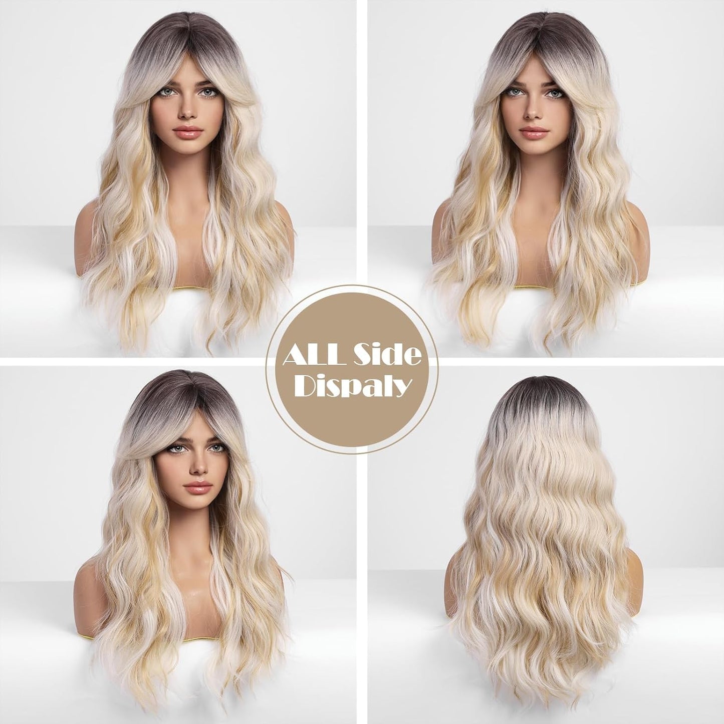 Black Wigs for Women Long Curly Wigs With Bangs Water Wavy Synthetic Wig, Party Cosplay Daily Use