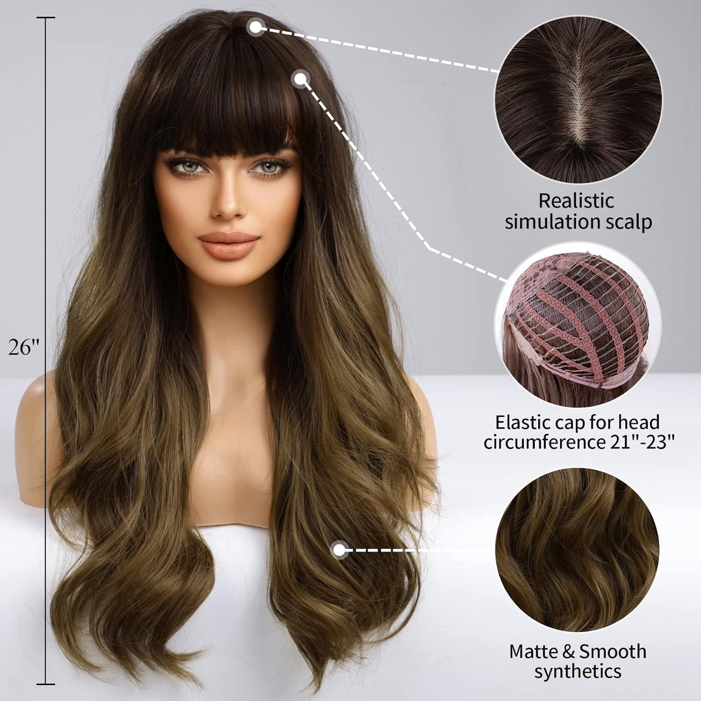 Black Wigs for Women Long Curly Wigs With Bangs Water Wavy Synthetic Wig, Party Cosplay Daily Use