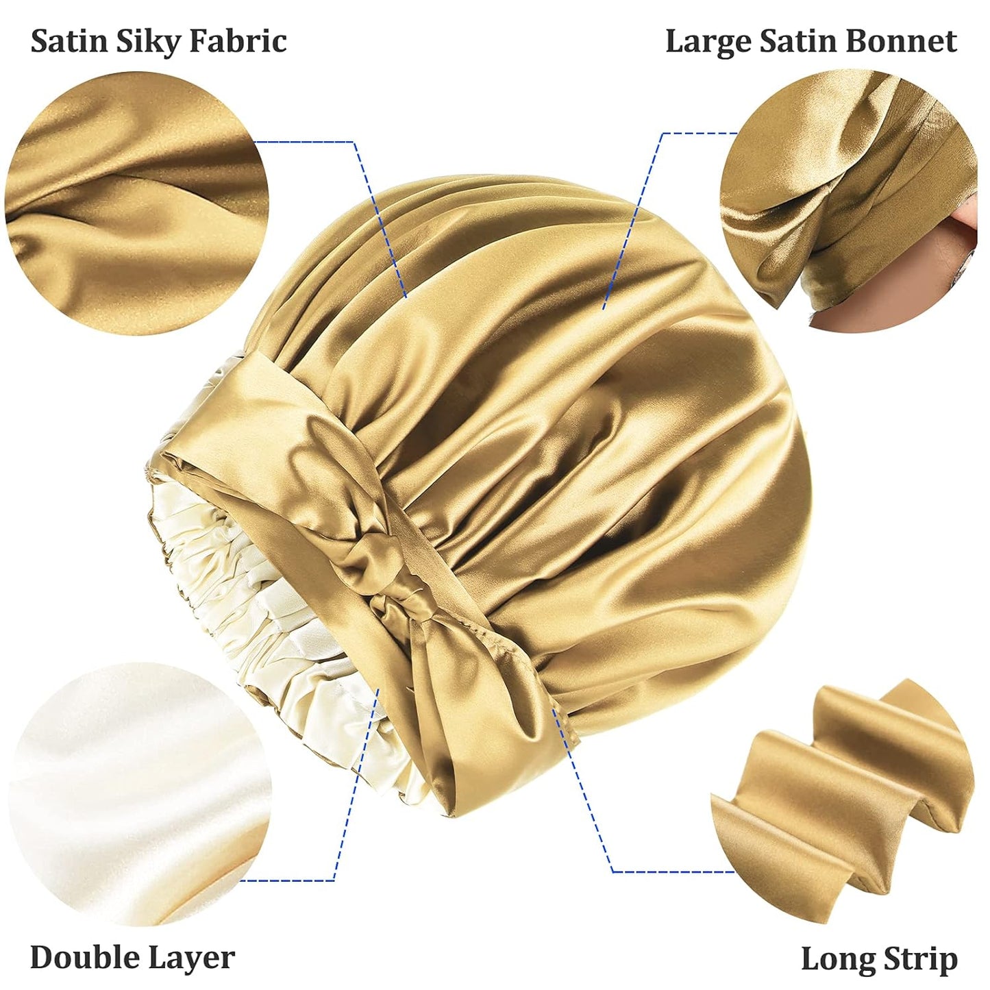 Satin Bonnet for Women, Silk Bonnet for Curly Hair, Silk Hair Bonnet for Sleeping Satin Bonnets for Black Women, Extra Large Bonnet with Tie Band