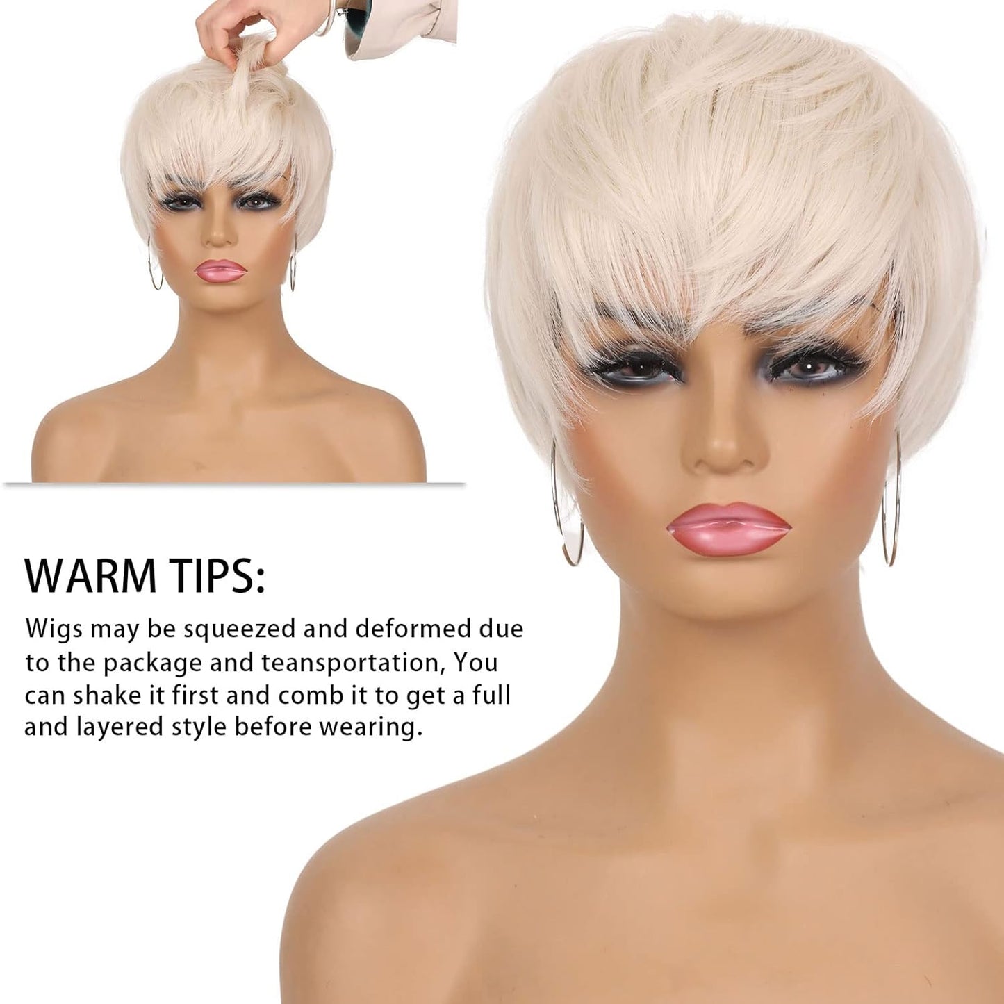 Pixie Cut Wig for Black Women Blonde 613 Short Wig with Bangs Layered Straight Hair Heat Resistant Synthetic Wig for Daily Use(613)