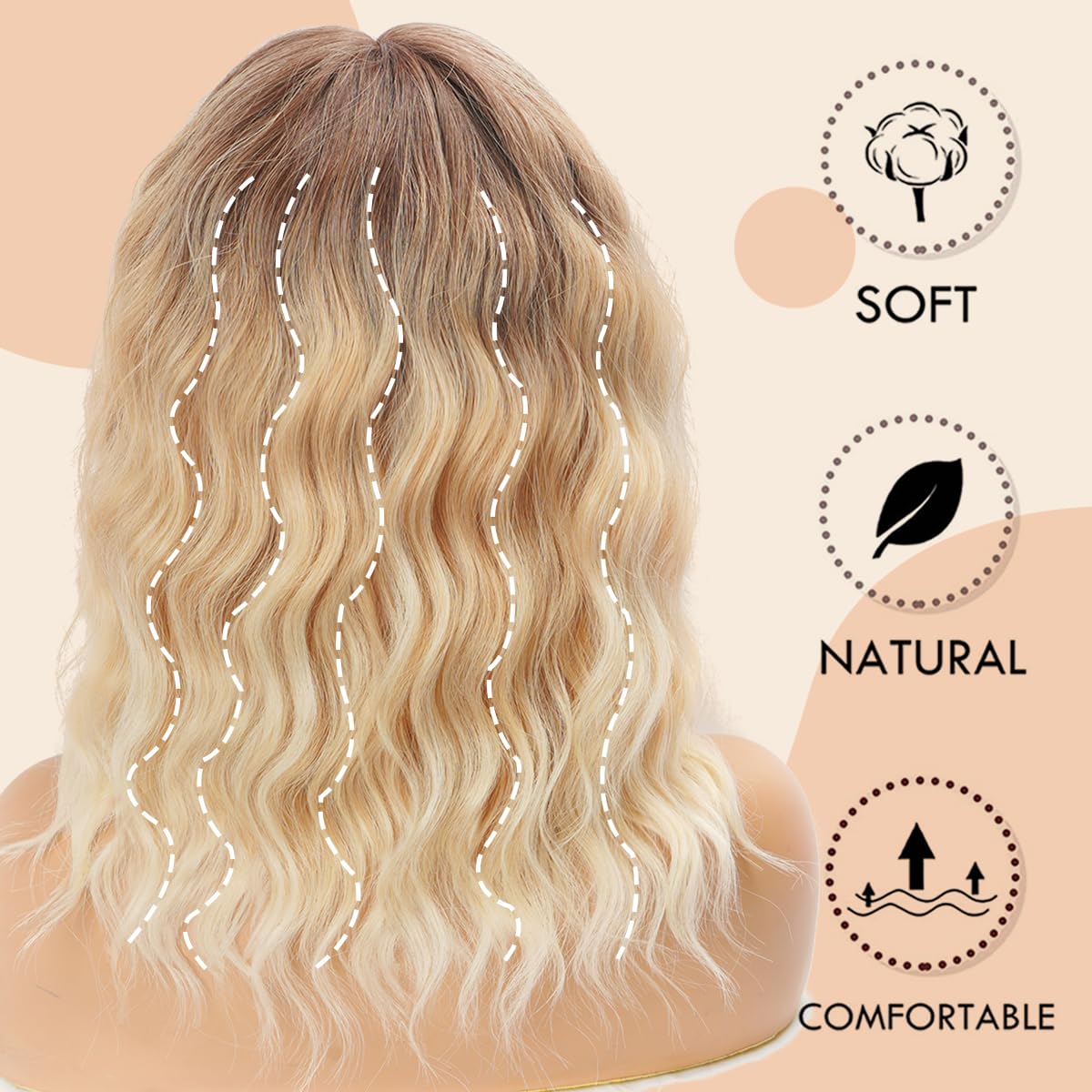 Short Wavy Black Wig with Bangs Bob Short Charming Curly Wavy Wig Women Synthetic Natural Looking Heat Resistant Fiber Hair for Women (14inch)