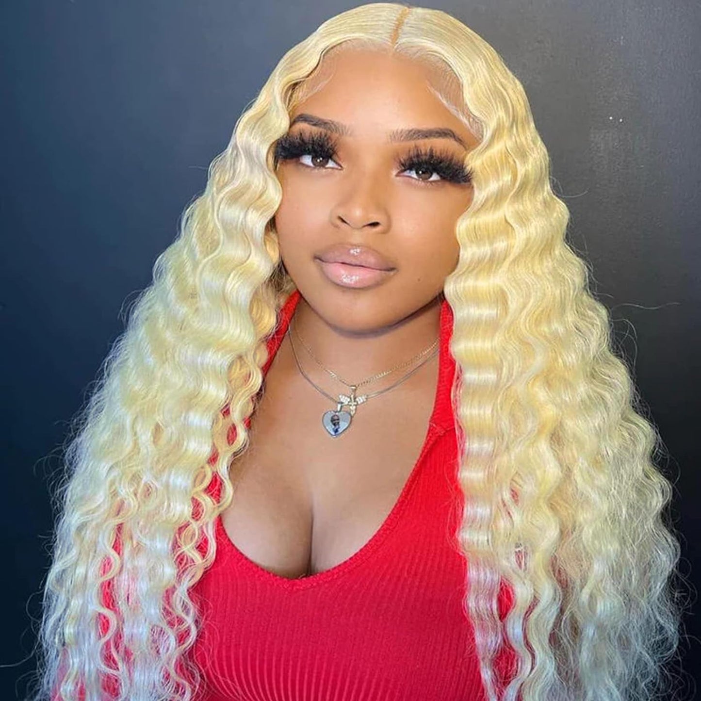 28'' Curly Wig Long Synthetic Wigs for Black Women Loose Deep Wave Lace Front Wig 4'' Simulated Scalp Middle Part Natural Crimps Curls Hair Replacement Wigs