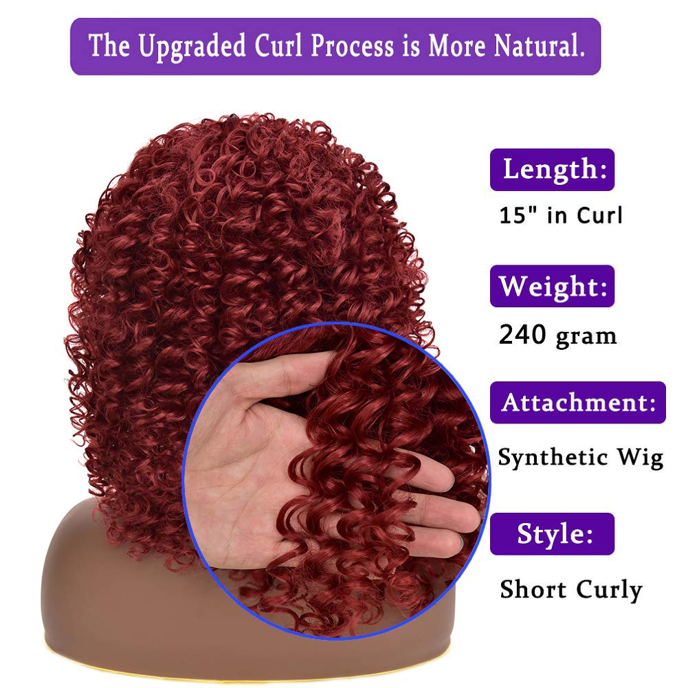 Kinky Curly Afro Wig with Bangs Ombre Gray Color Synthetic Mixed Wigs with 1 Wig Comb and 4pcs Wig Caps