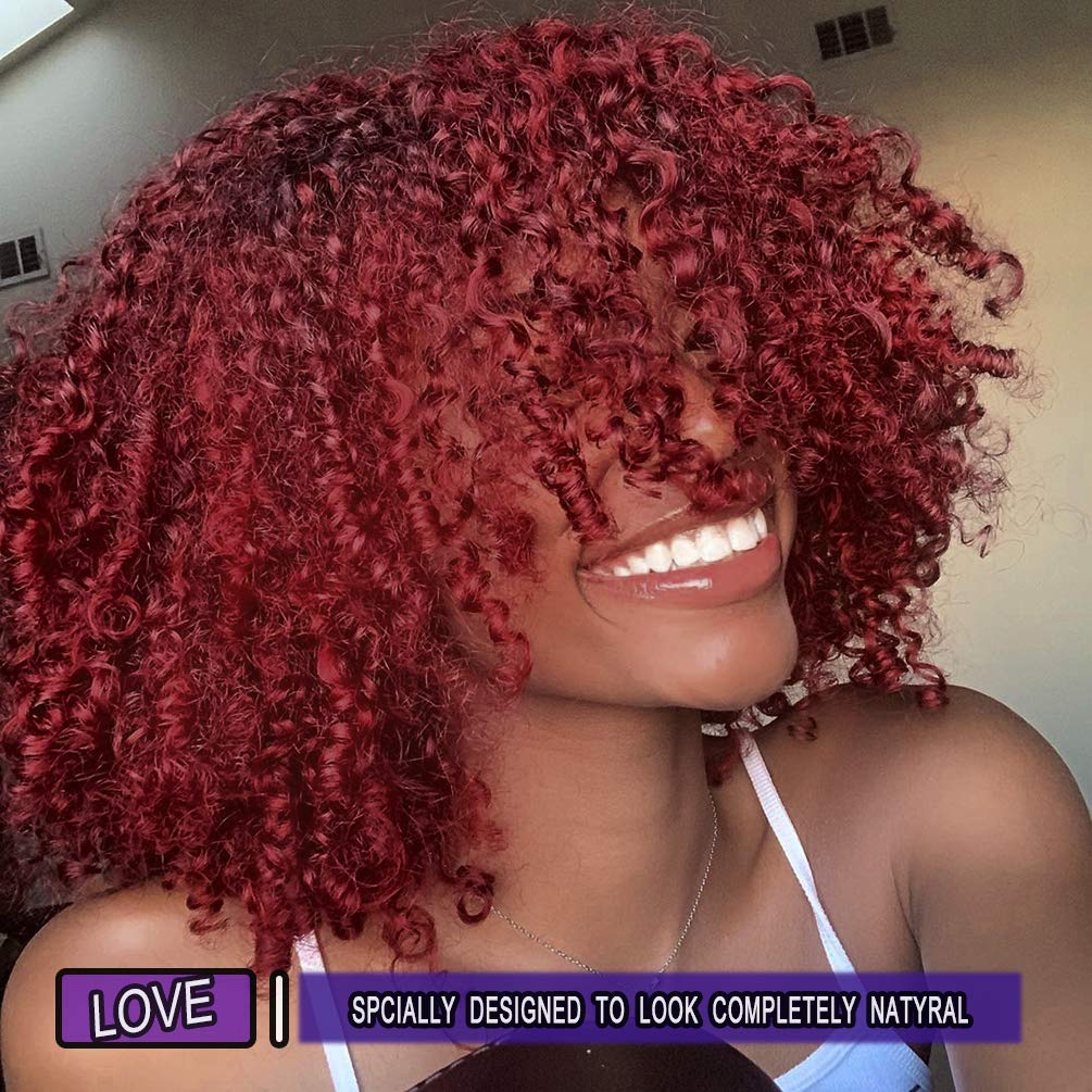 Kinky Curly Afro Wig with Bangs Ombre Gray Color Synthetic Mixed Wigs with 1 Wig Comb and 4pcs Wig Caps
