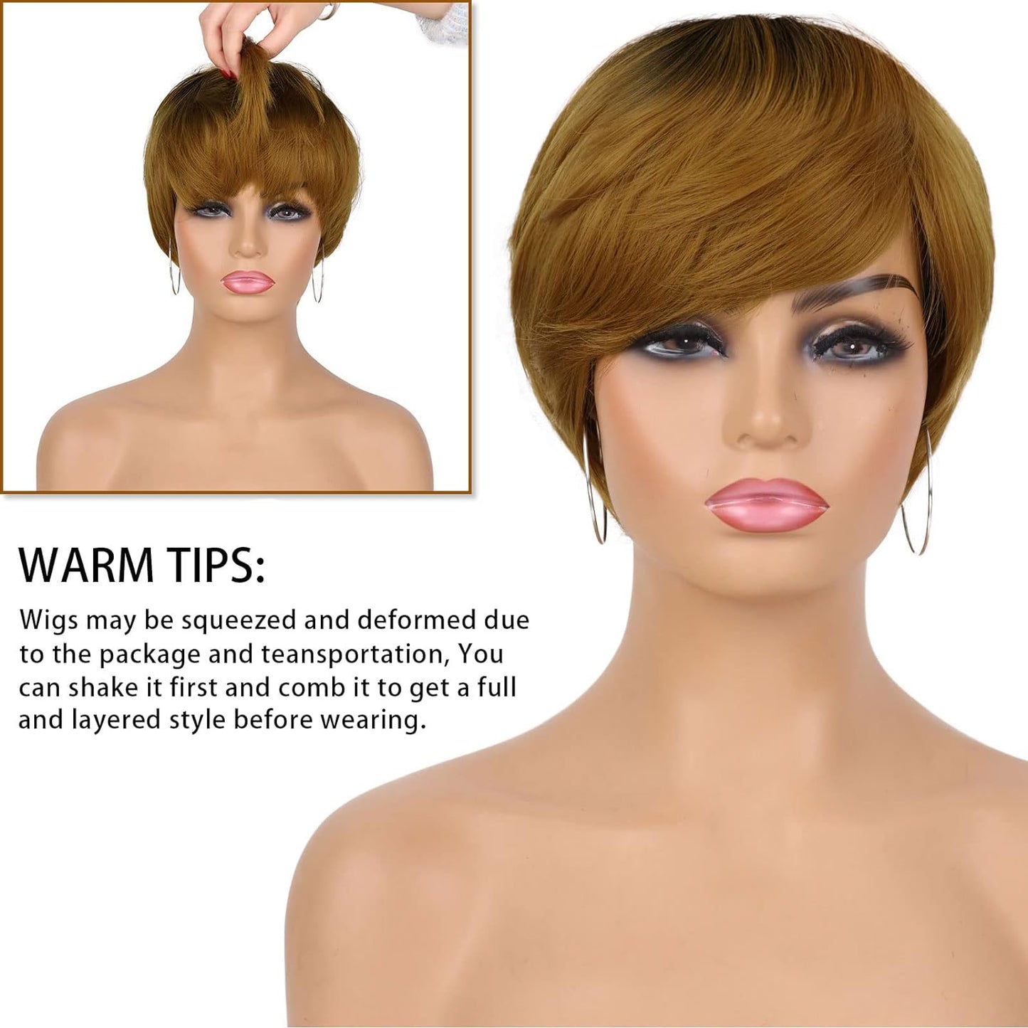 Pixie Cut Wig for Black Women Blonde 613 Short Wig with Bangs Layered Straight Hair Heat Resistant Synthetic Wig for Daily Use(613)