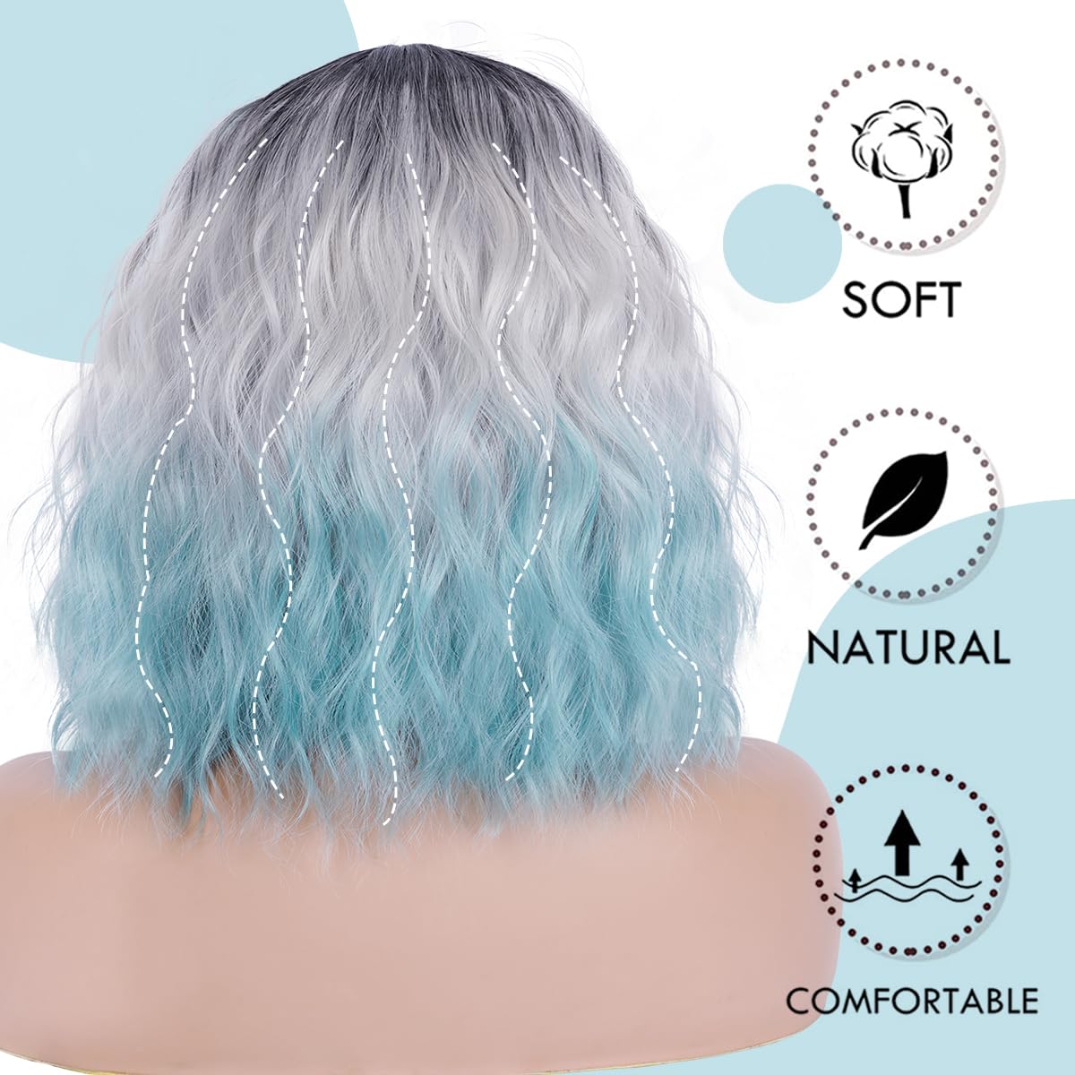 Short Wavy Black Wig with Bangs Bob Short Charming Curly Wavy Wig Women Synthetic Natural Looking Heat Resistant Fiber Hair for Women (14inch)