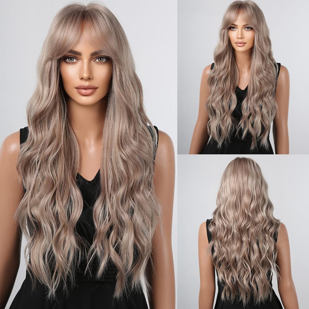 Black Wigs for Women Long Curly Wigs With Bangs Water Wavy Synthetic Wig, Party Cosplay Daily Use