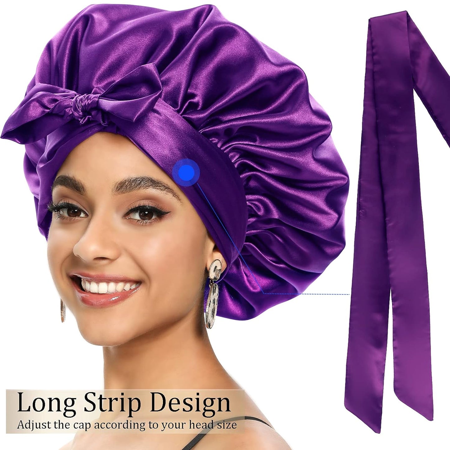 Satin Bonnet for Women, Silk Bonnet for Curly Hair, Silk Hair Bonnet for Sleeping Satin Bonnets for Black Women, Extra Large Bonnet with Tie Band