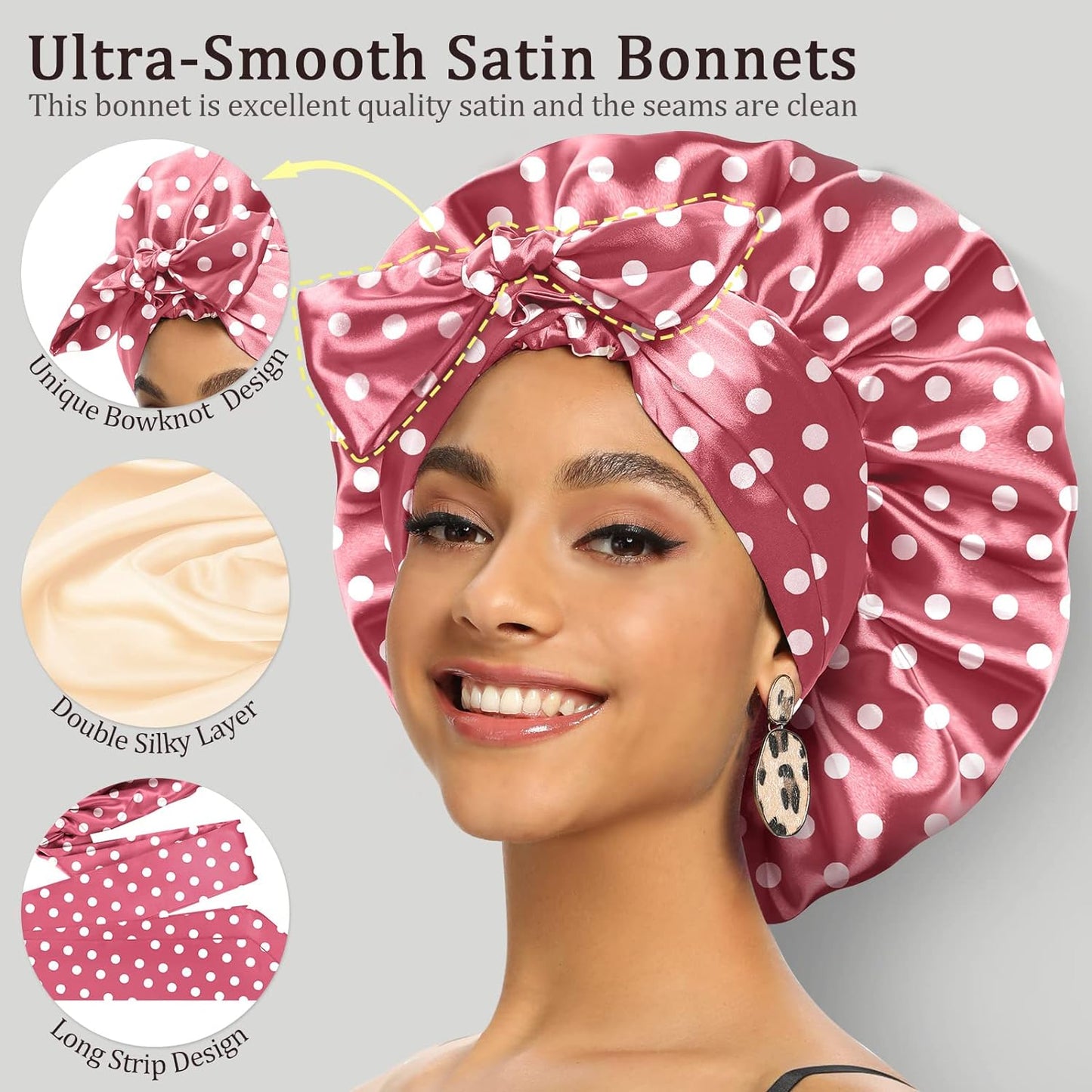 Satin Bonnet for Women, Silk Bonnet for Curly Hair, Silk Hair Bonnet for Sleeping Satin Bonnets for Black Women, Extra Large Bonnet with Tie Band