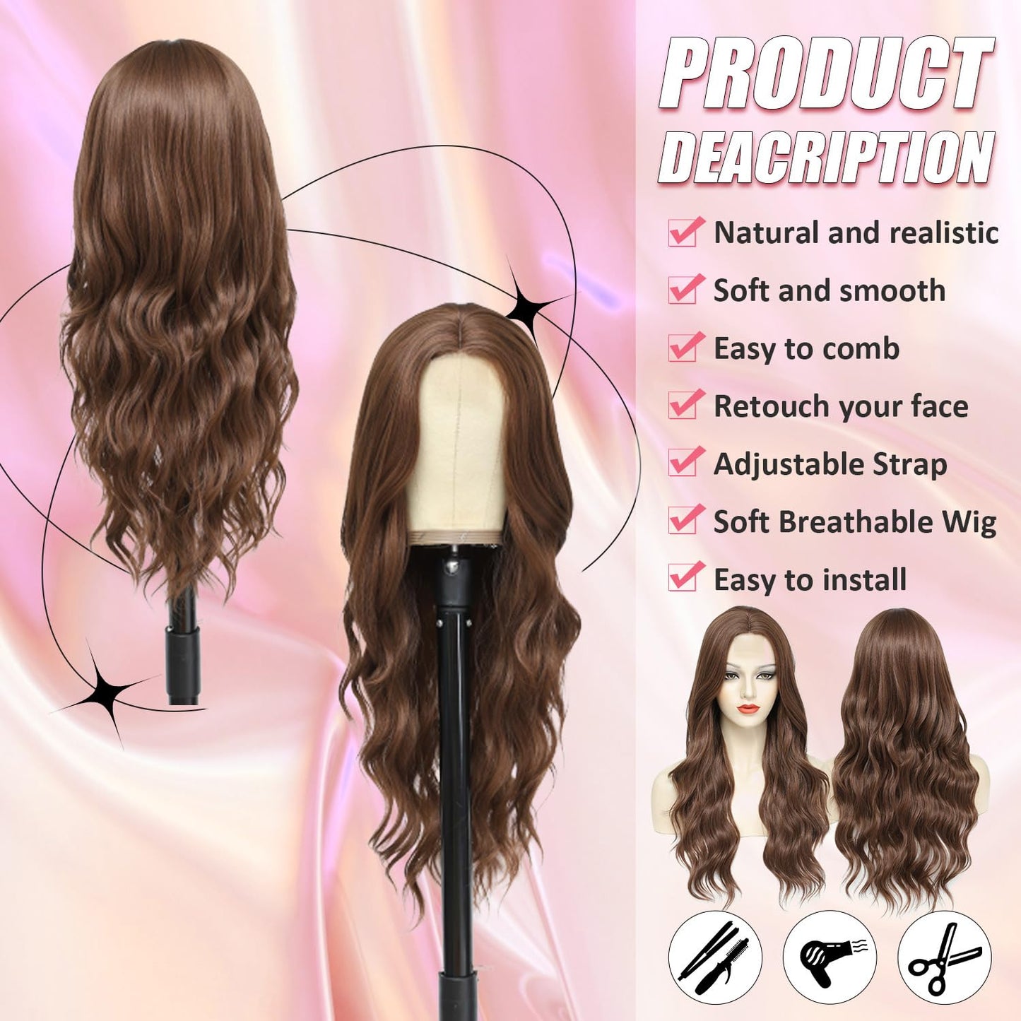 Short Wavy Wig with Bangs Black Mixed Brown Short Bob Wigs Shoulder Length Wear and Go Glueless Wigs Heat Resistant Fiber Synthetic Wig with Bangs