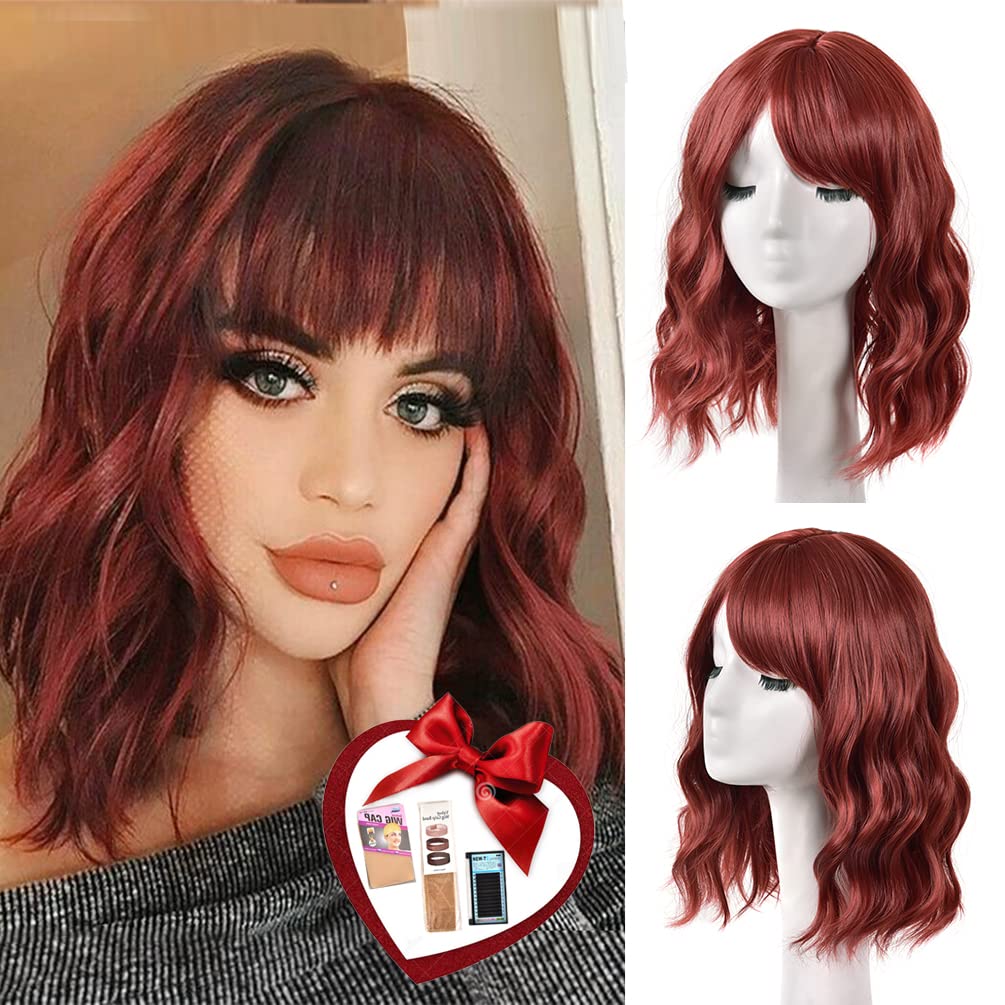 Kinky Curly Afro Wig with Bangs Ombre Gray Color Synthetic Mixed Wigs with 1 Wig Comb and 4pcs Wig Caps
