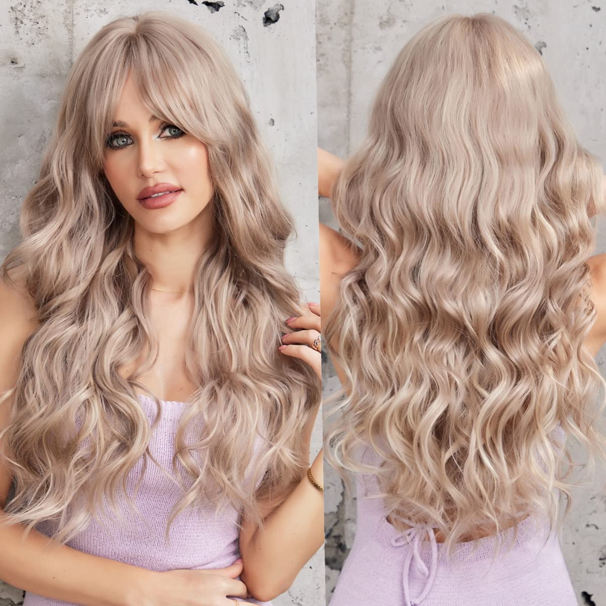 Black Wigs for Women Long Curly Wigs With Bangs Water Wavy Synthetic Wig, Party Cosplay Daily Use