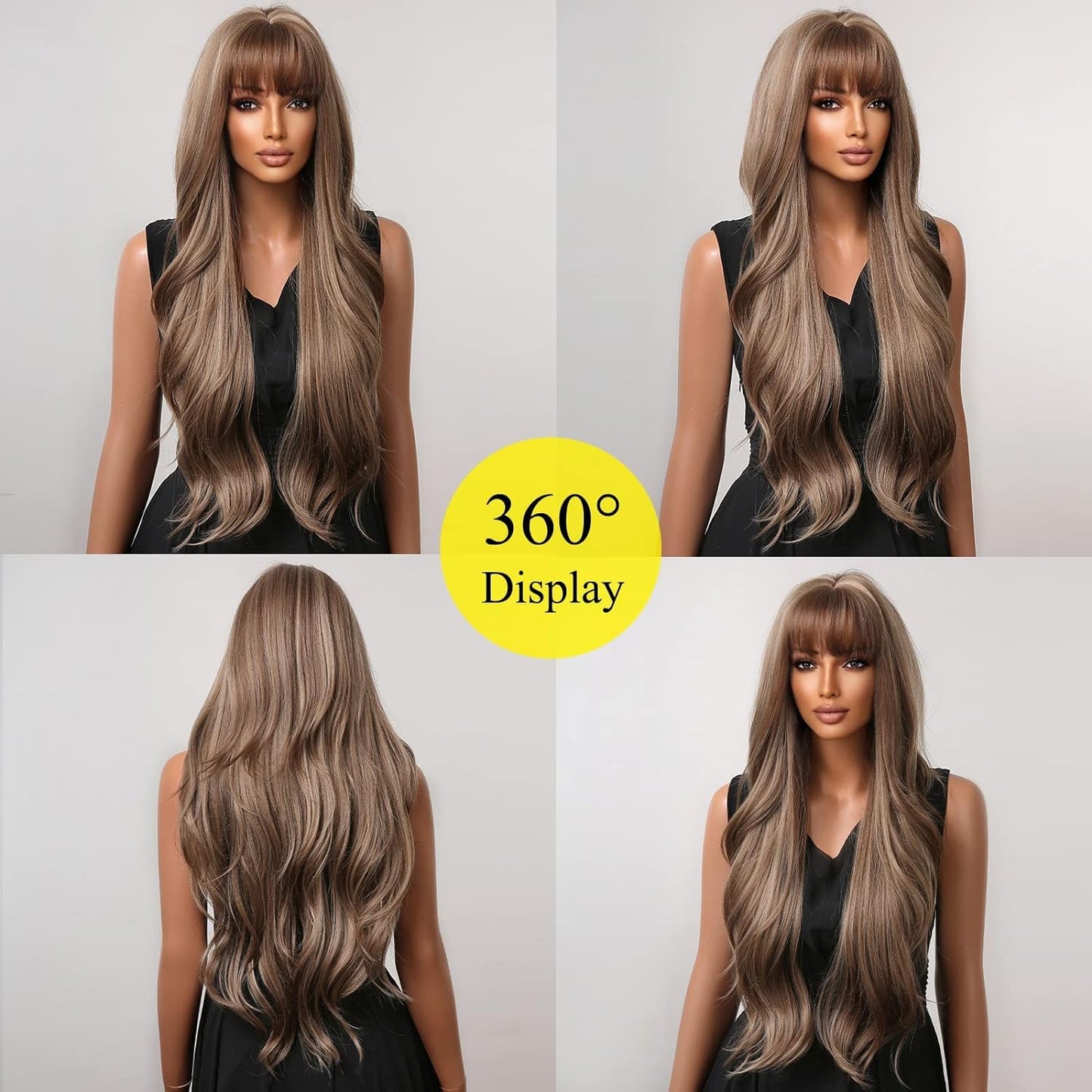 Black Wigs for Women Long Curly Wigs With Bangs Water Wavy Synthetic Wig, Party Cosplay Daily Use