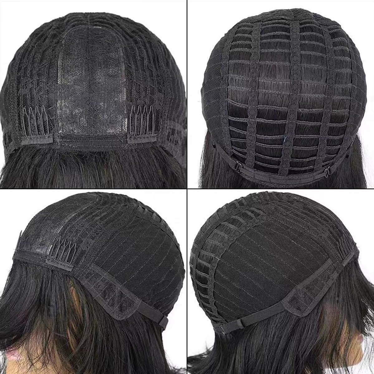 Short Wavy Black Wig with Bangs Bob Short Charming Curly Wavy Wig Women Synthetic Natural Looking Heat Resistant Fiber Hair for Women (14inch)