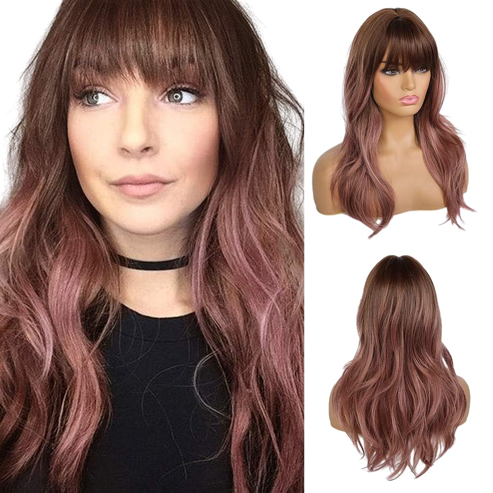 Black Wigs for Women Long Curly Wigs With Bangs Water Wavy Synthetic Wig, Party Cosplay Daily Use
