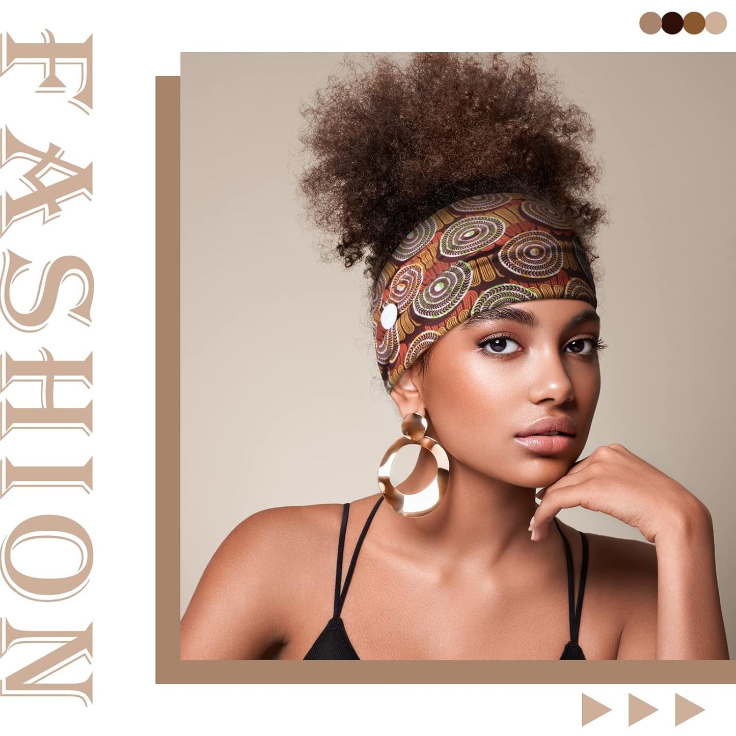 6 Pieces Headband with Buttons for Mask African Boho Knot Turban Headbands Nurse Elastic Headbands Sport Beach Hair Accessories for Women Girls (Bohemian Patterns)