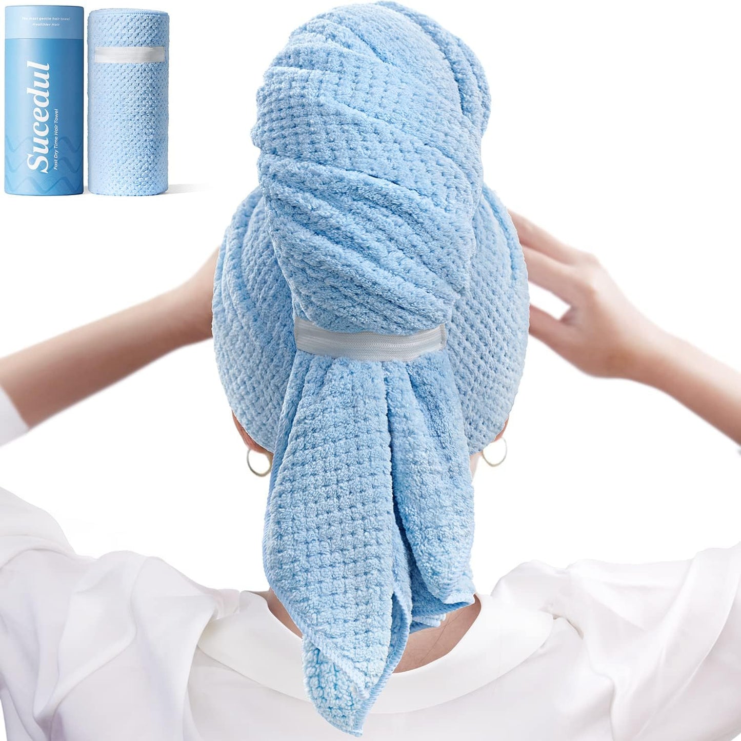 Large Microfiber Hair Towel Wrap for Women, Super Absorbent Hair Drying Towel with Elastic Strap, Anti Frizz Fast Drying Hair Turbans for Long, Thick, Curly Hair, Soft Hair Wrap Towels Pink