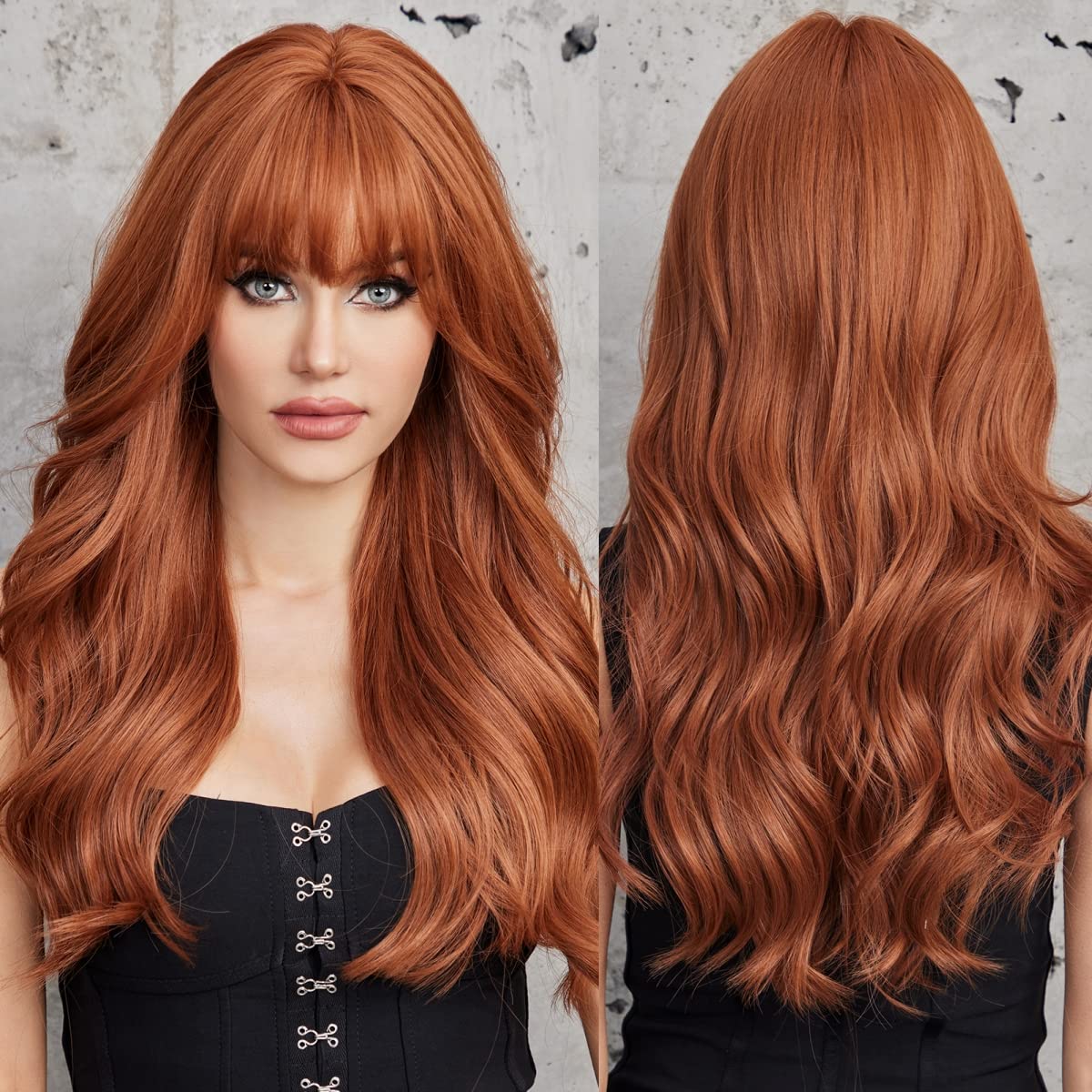 Black Wigs for Women Long Curly Wigs With Bangs Water Wavy Synthetic Wig, Party Cosplay Daily Use