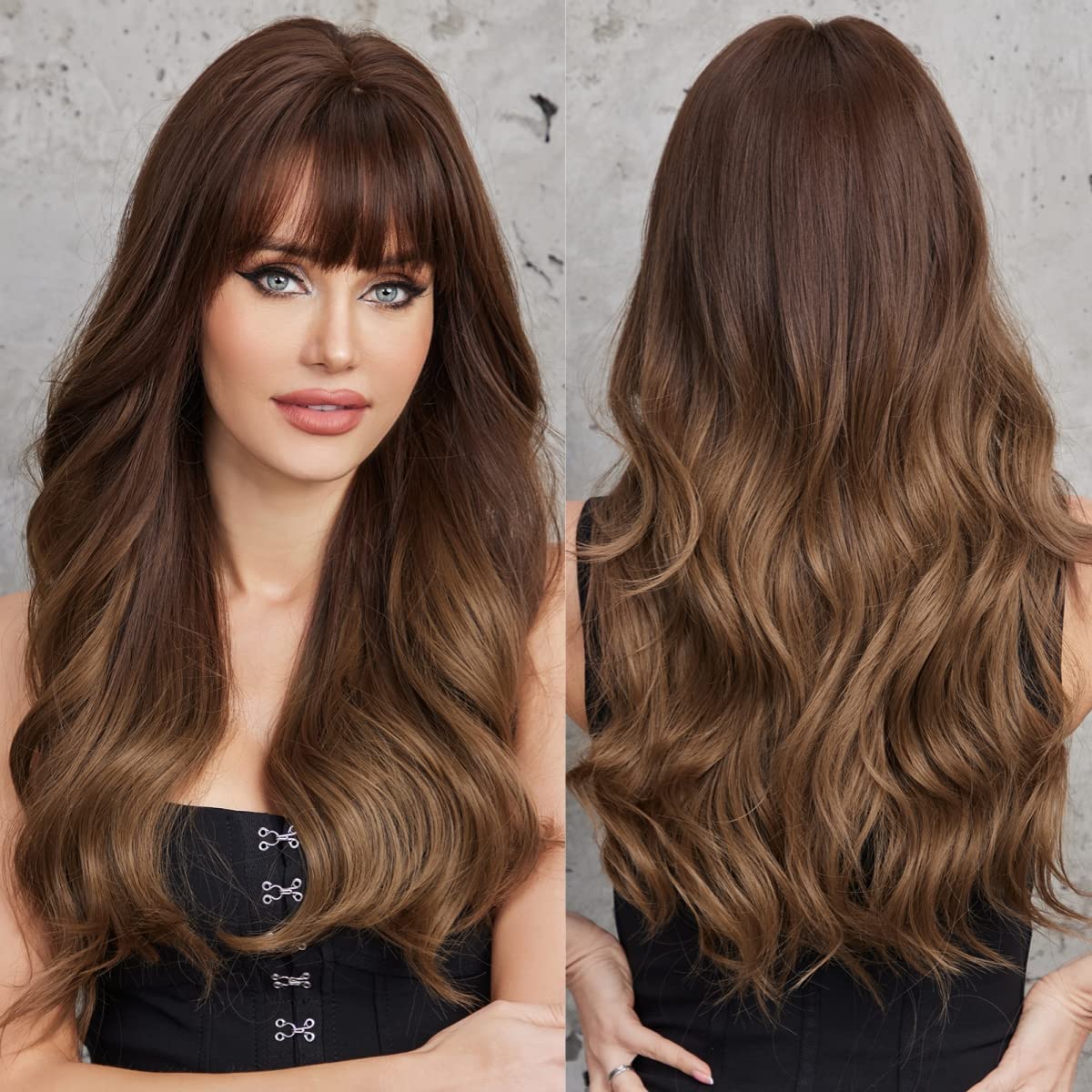 Black Wigs for Women Long Curly Wigs With Bangs Water Wavy Synthetic Wig, Party Cosplay Daily Use