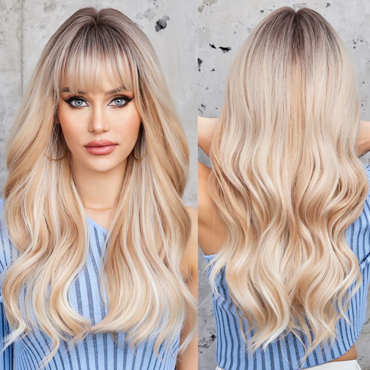 Black Wigs for Women Long Curly Wigs With Bangs Water Wavy Synthetic Wig, Party Cosplay Daily Use