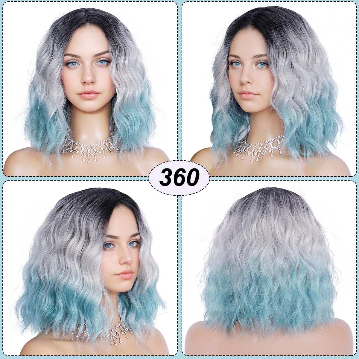 Short Wavy Black Wig with Bangs Bob Short Charming Curly Wavy Wig Women Synthetic Natural Looking Heat Resistant Fiber Hair for Women (14inch)