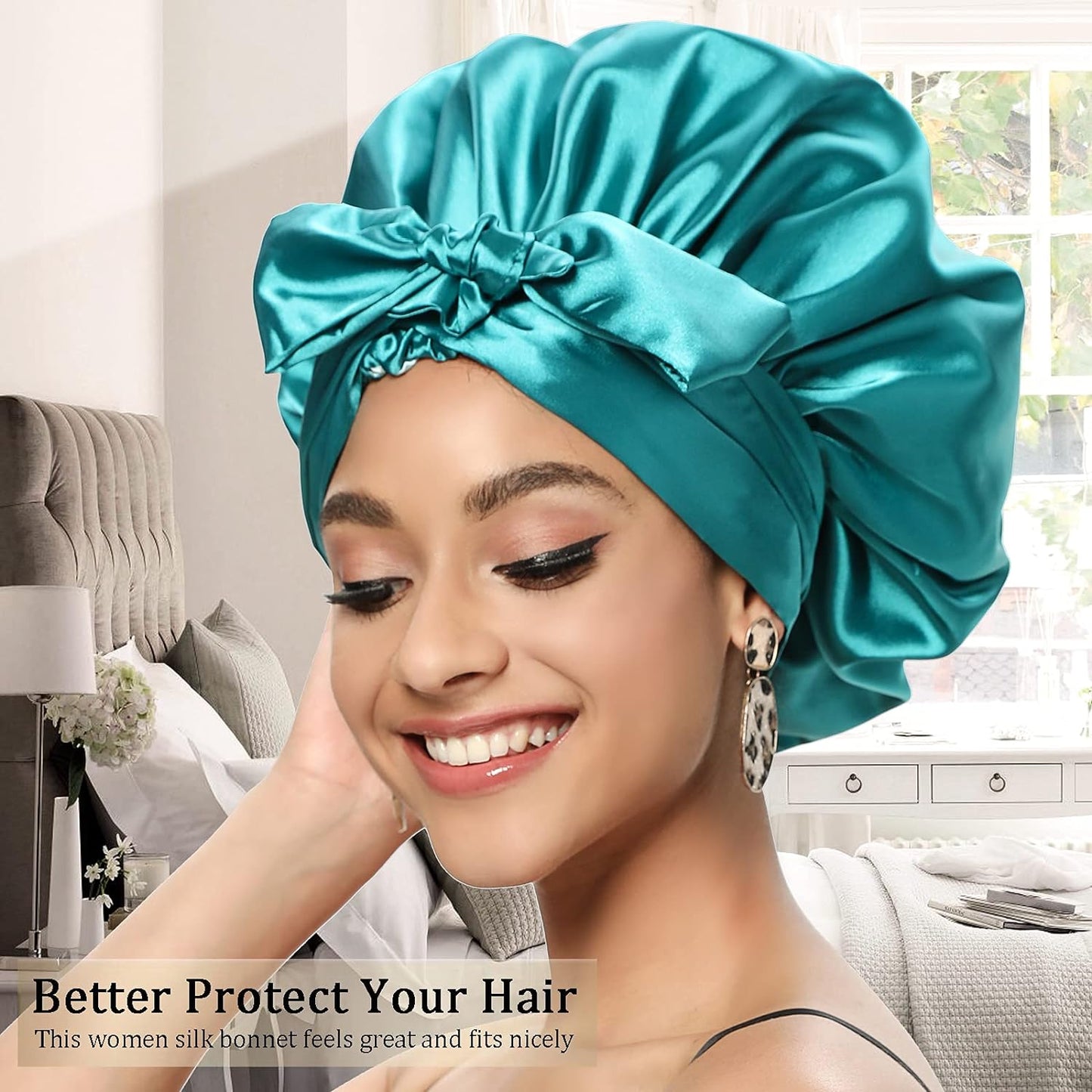 Satin Bonnet for Women, Silk Bonnet for Curly Hair, Silk Hair Bonnet for Sleeping Satin Bonnets for Black Women, Extra Large Bonnet with Tie Band