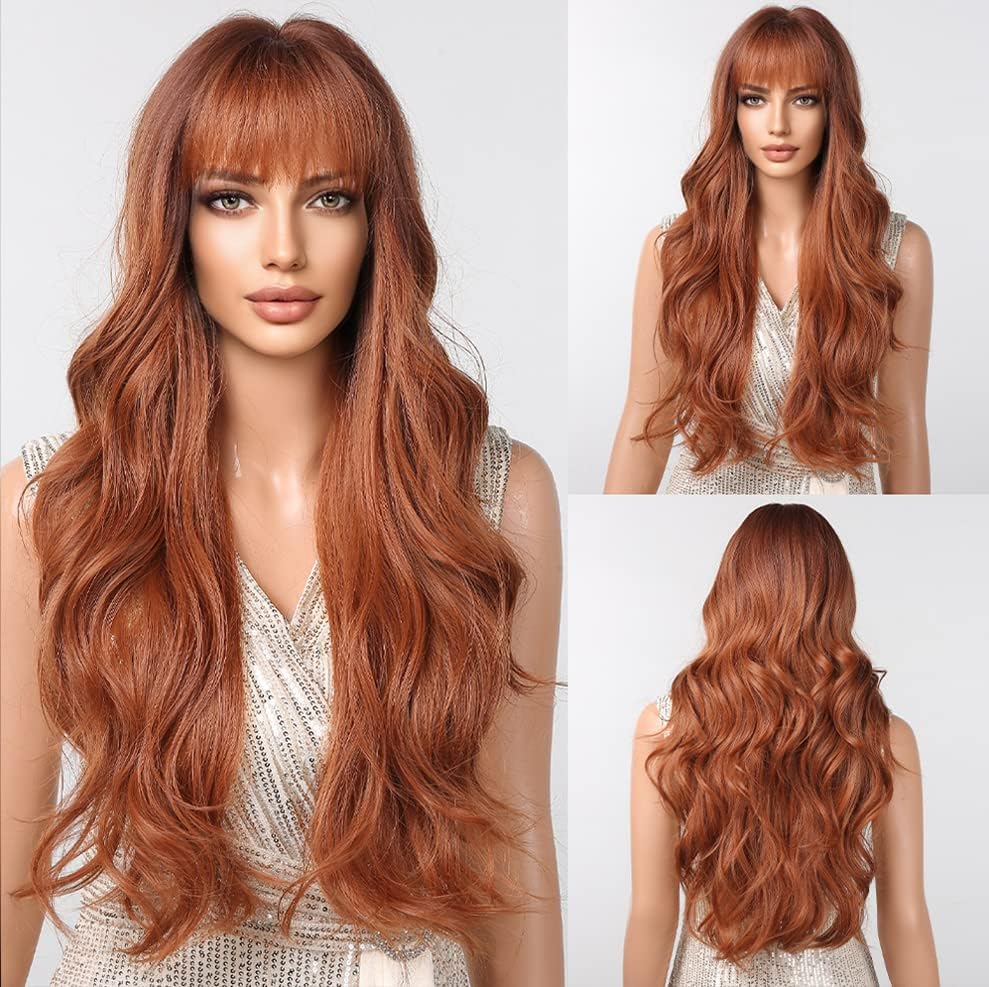 Black Wigs for Women Long Curly Wigs With Bangs Water Wavy Synthetic Wig, Party Cosplay Daily Use