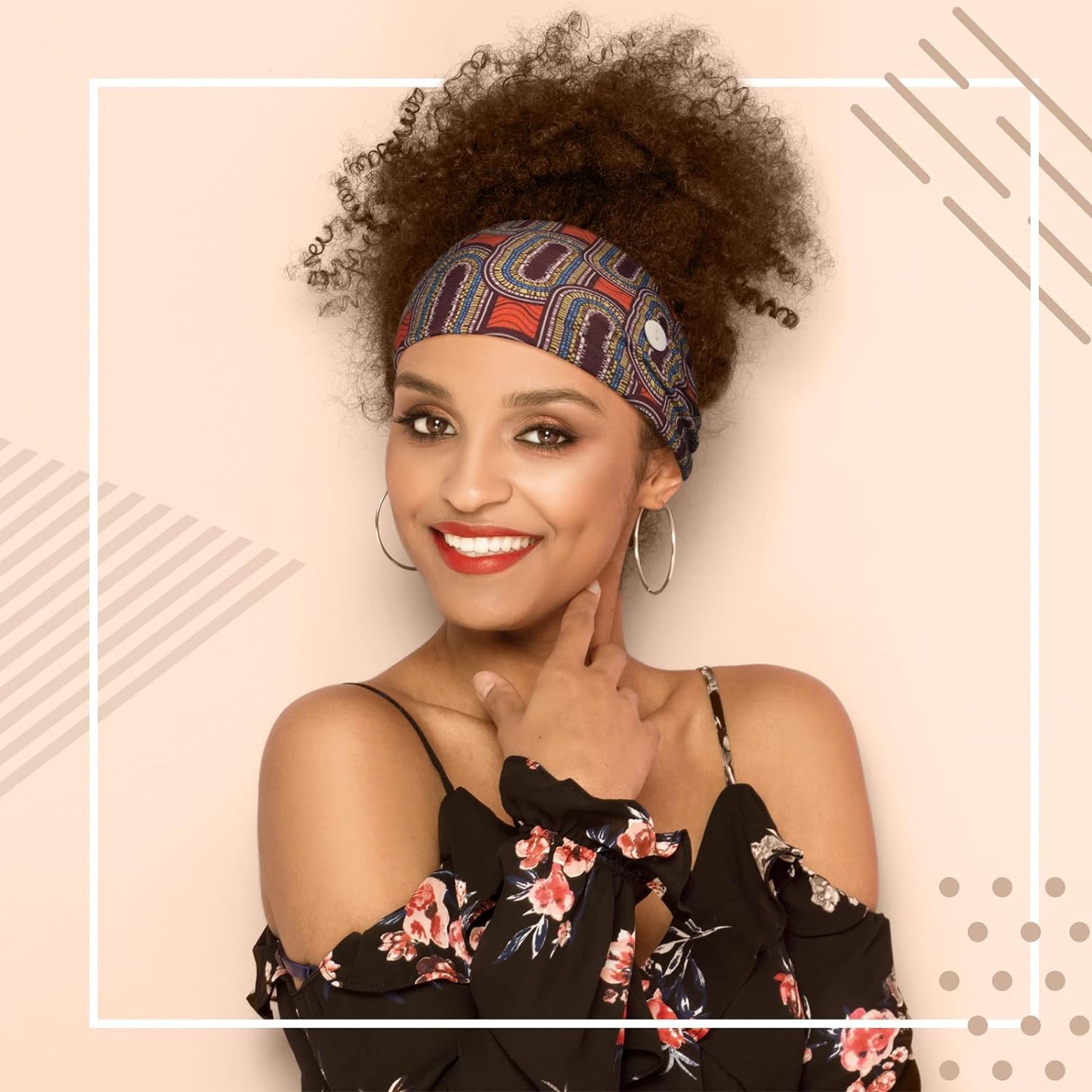 6 Pieces Headband with Buttons for Mask African Boho Knot Turban Headbands Nurse Elastic Headbands Sport Beach Hair Accessories for Women Girls (Bohemian Patterns)