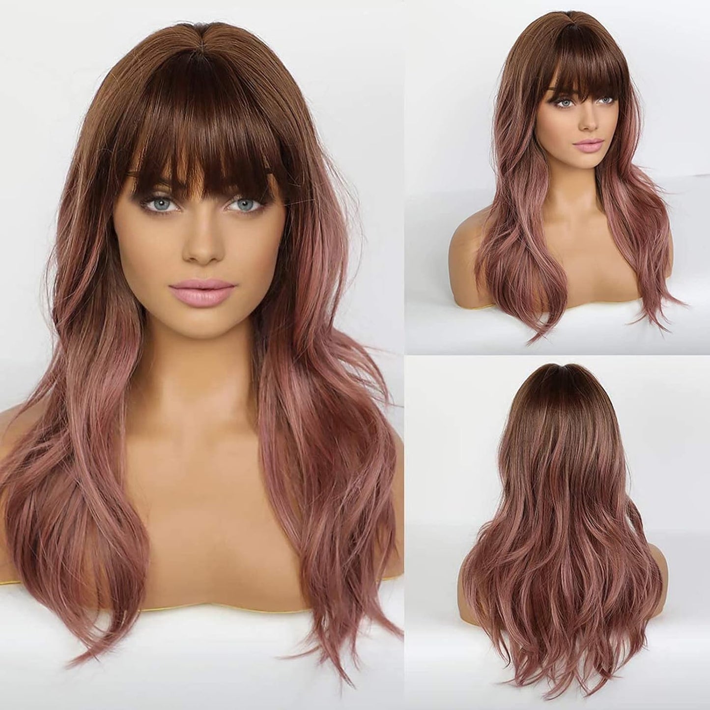 Black Wigs for Women Long Curly Wigs With Bangs Water Wavy Synthetic Wig, Party Cosplay Daily Use