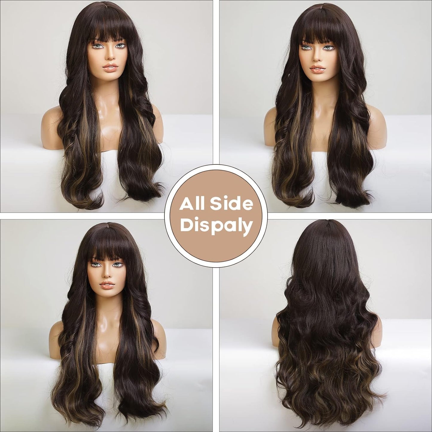 Black Wigs for Women Long Curly Wigs With Bangs Water Wavy Synthetic Wig, Party Cosplay Daily Use