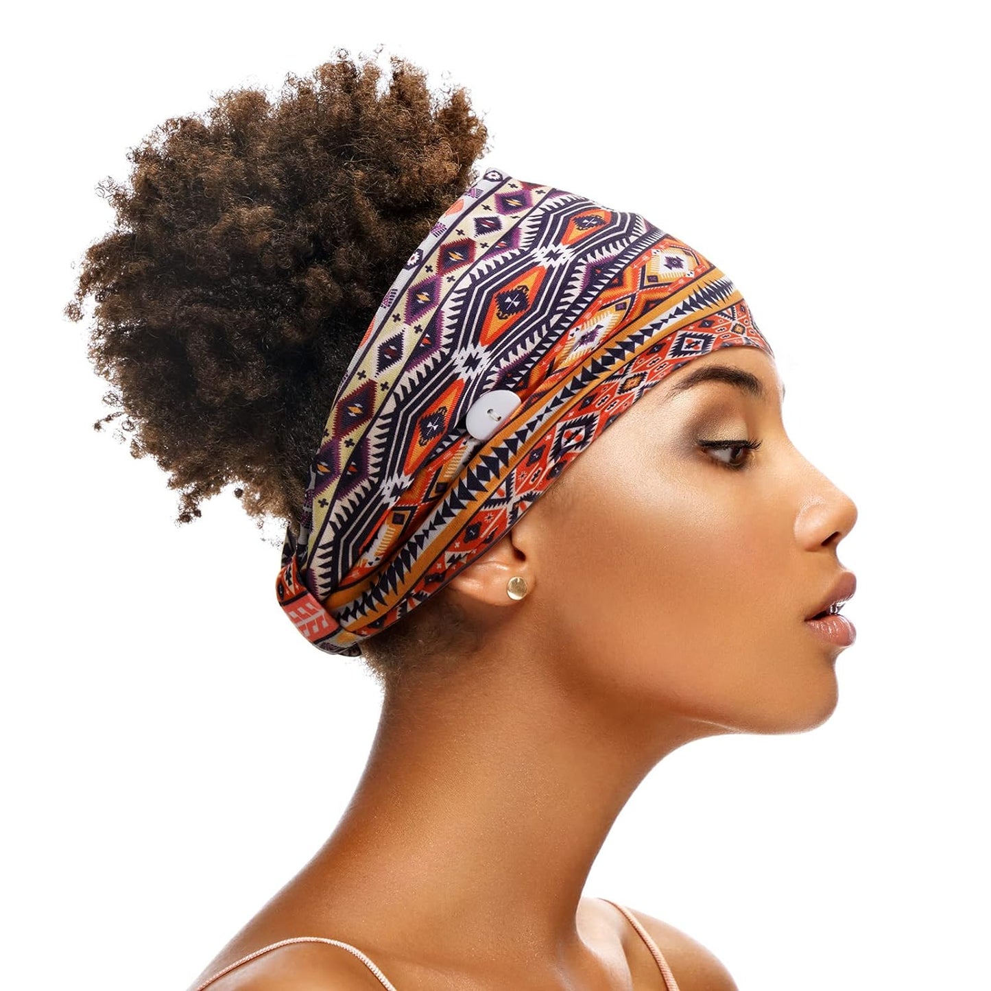 6 Pieces Headband with Buttons for Mask African Boho Knot Turban Headbands Nurse Elastic Headbands Sport Beach Hair Accessories for Women Girls (Bohemian Patterns)