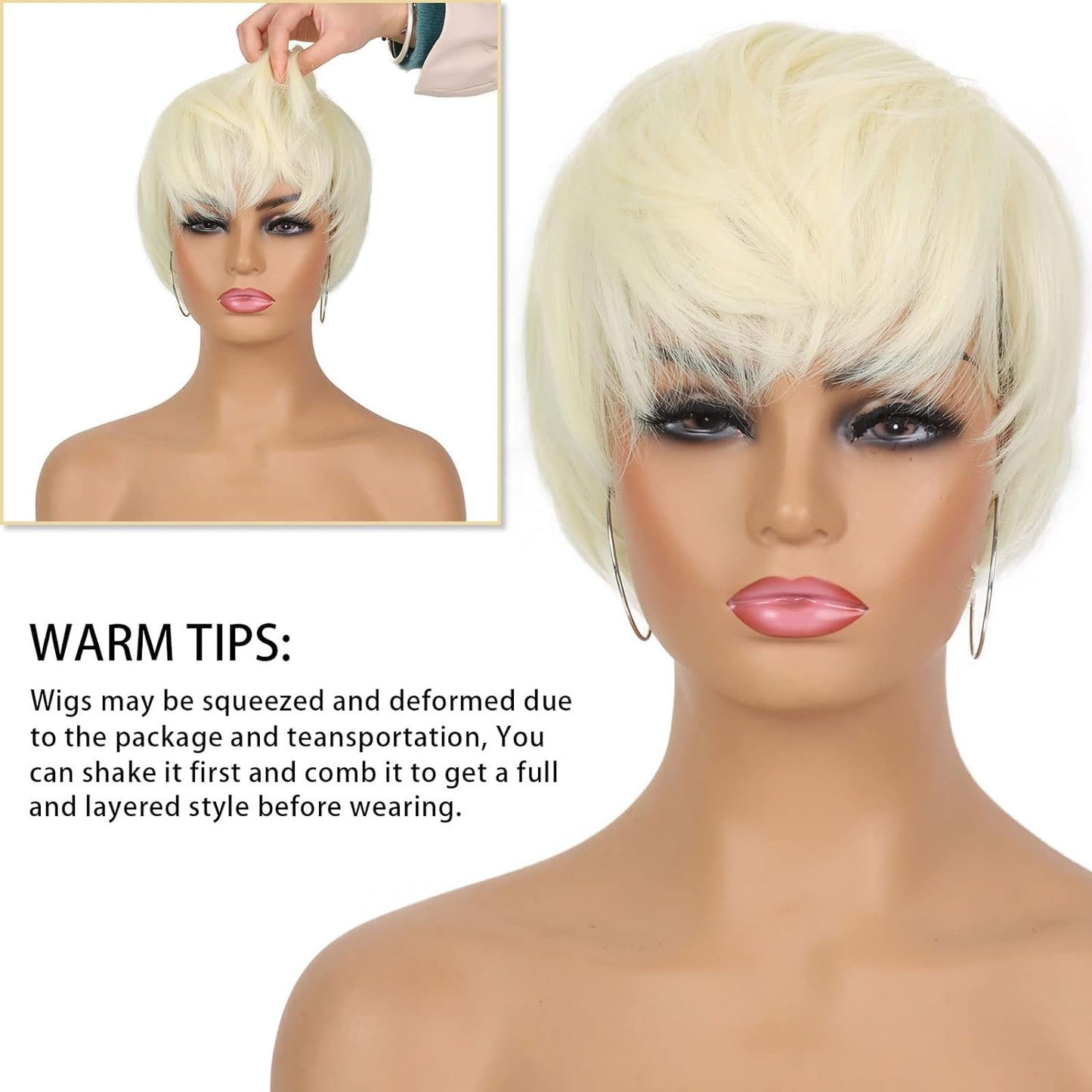 Pixie Cut Wig for Black Women Blonde 613 Short Wig with Bangs Layered Straight Hair Heat Resistant Synthetic Wig for Daily Use(613)