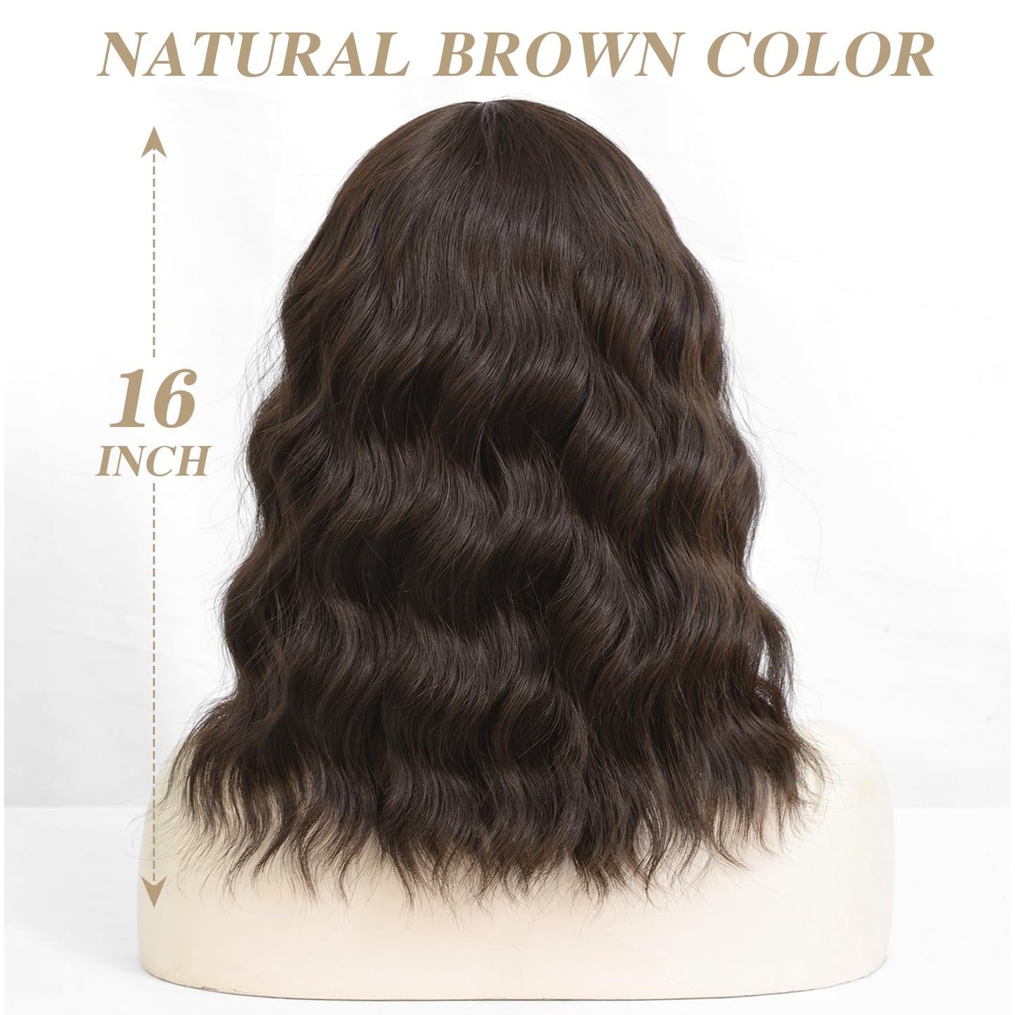 Short Wavy Wig with Bangs for Women Shoulder Length Bob Curly Women's Charming Synthetic Wigs with Natural Wavy Black To Brown Heat Resistant Hair for Daily Party Use