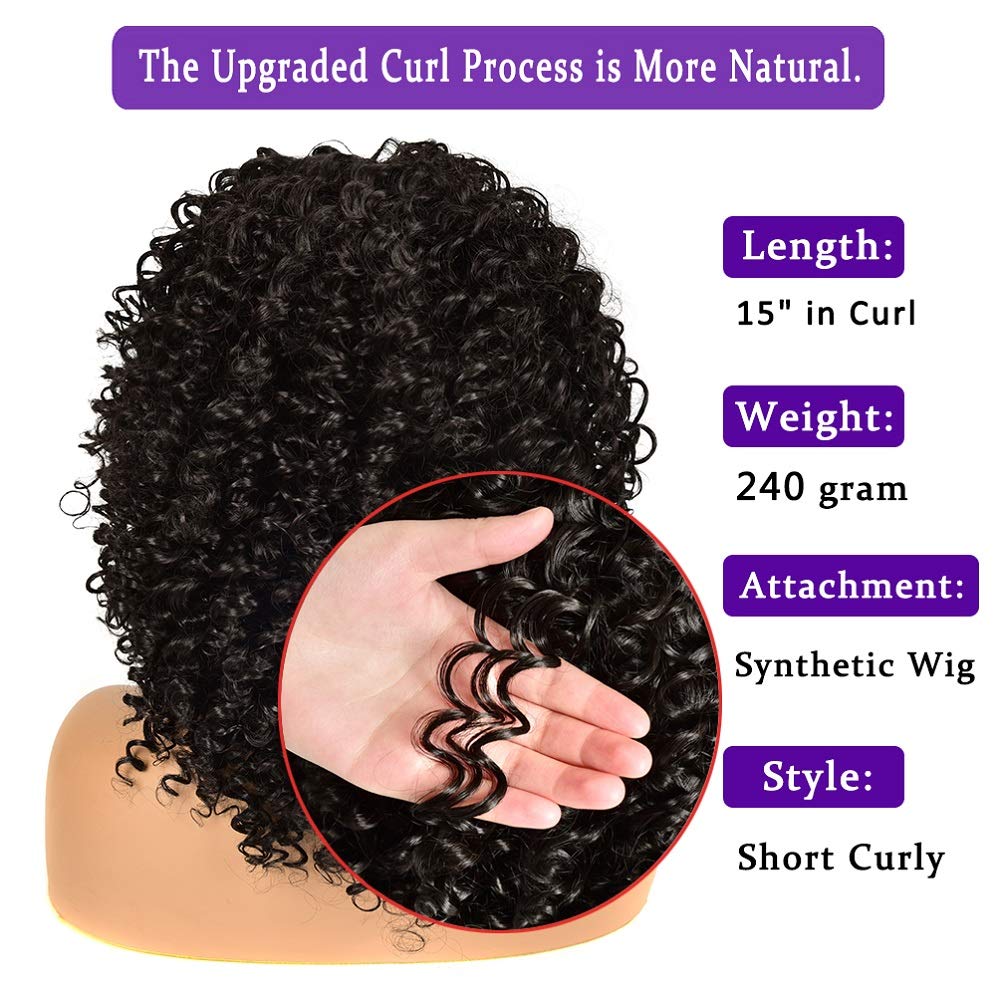Kinky Curly Afro Wig with Bangs Ombre Gray Color Synthetic Mixed Wigs with 1 Wig Comb and 4pcs Wig Caps