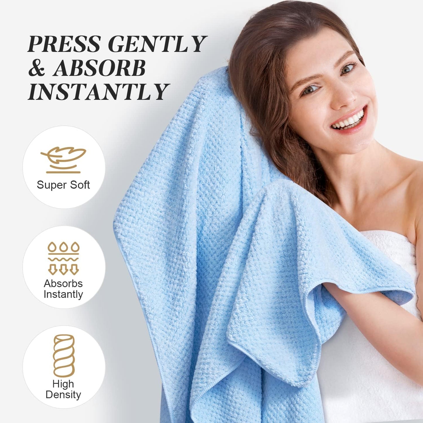 Large Microfiber Hair Towel Wrap for Women, Super Absorbent Hair Drying Towel with Elastic Strap, Anti Frizz Fast Drying Hair Turbans for Long, Thick, Curly Hair, Soft Hair Wrap Towels Pink