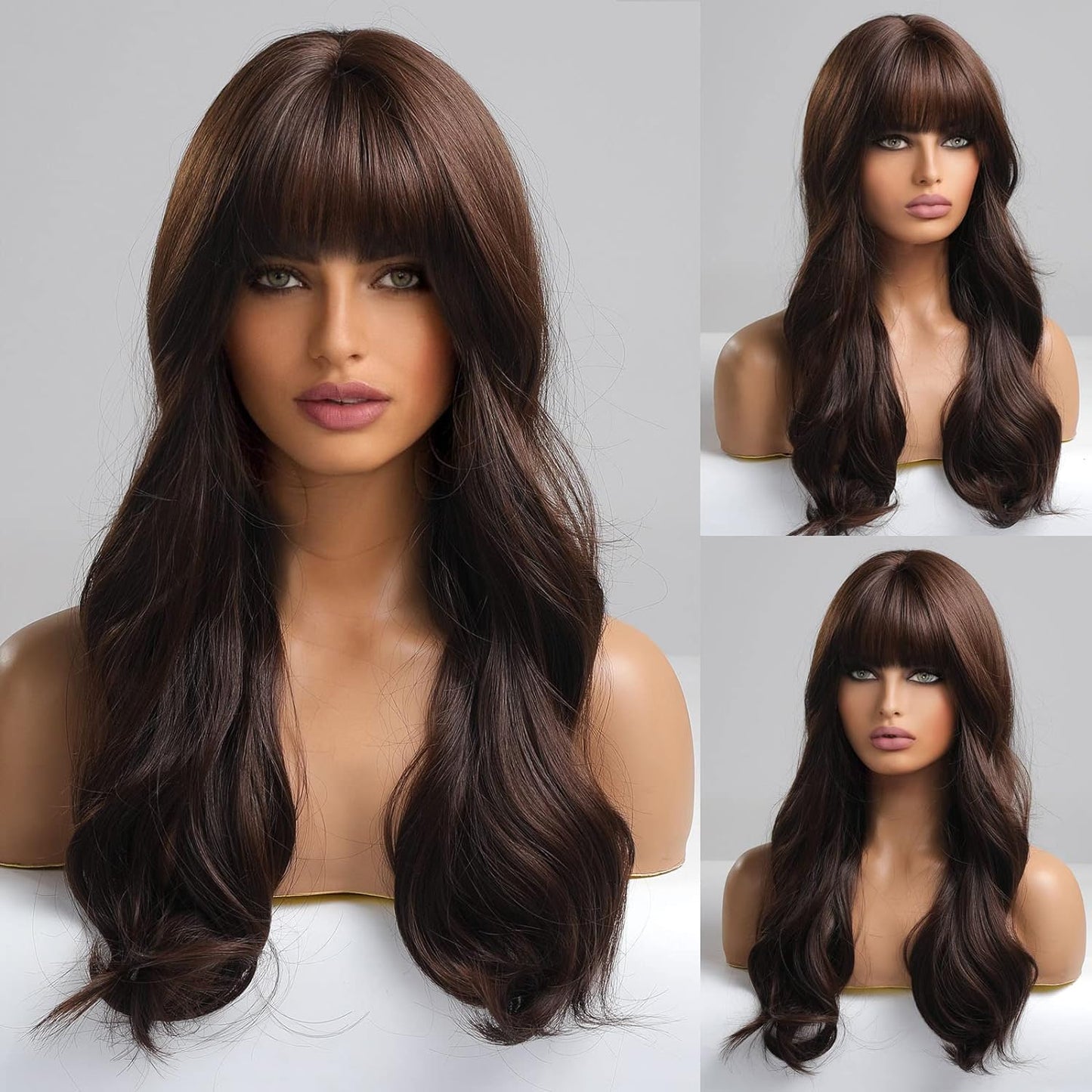 Black Wigs for Women Long Curly Wigs With Bangs Water Wavy Synthetic Wig, Party Cosplay Daily Use