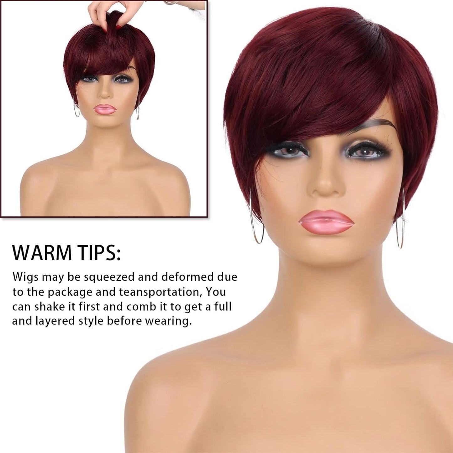 Pixie Cut Wig for Black Women Blonde 613 Short Wig with Bangs Layered Straight Hair Heat Resistant Synthetic Wig for Daily Use(613)