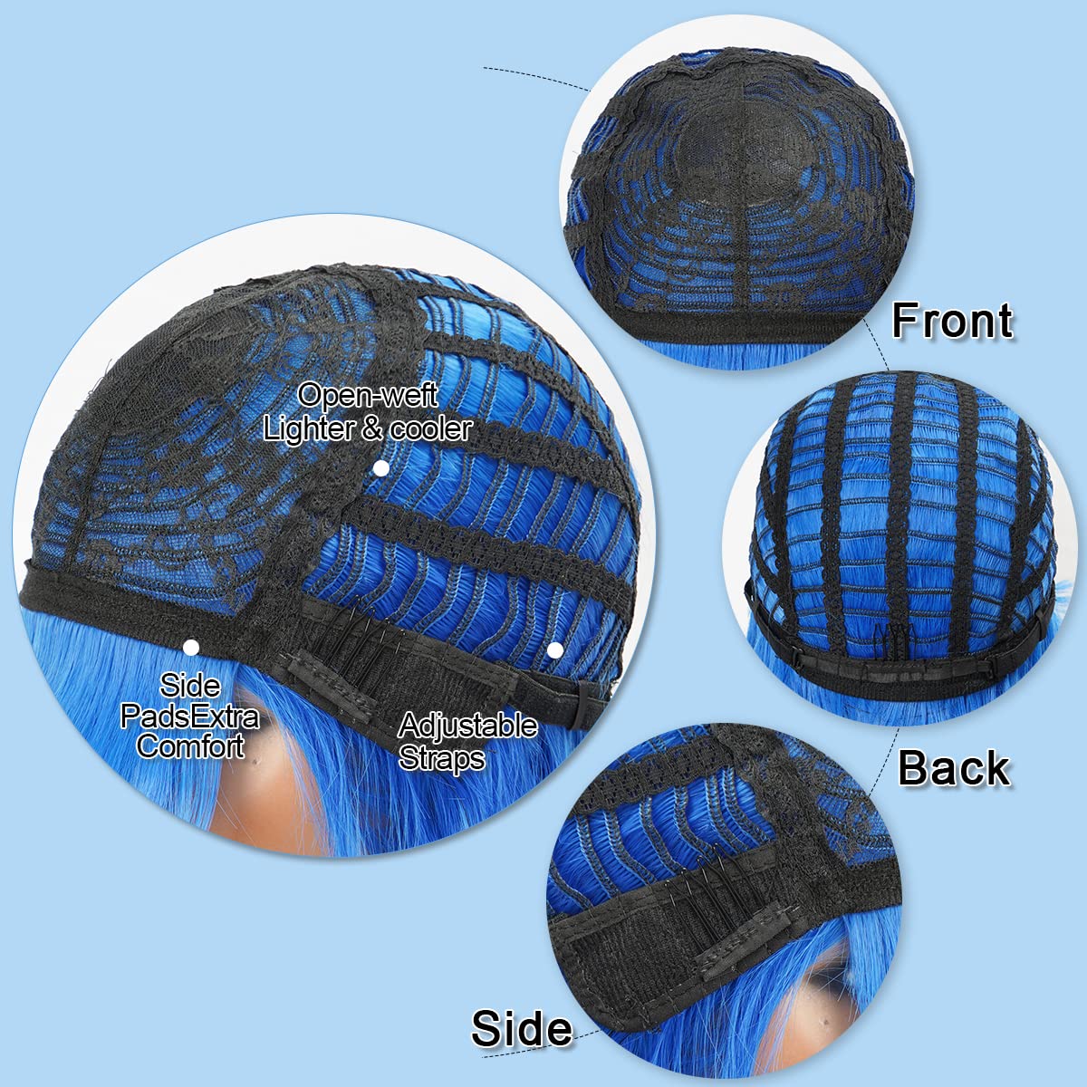 Short Wavy Black Wig with Bangs Bob Short Charming Curly Wavy Wig Women Synthetic Natural Looking Heat Resistant Fiber Hair for Women (14inch)