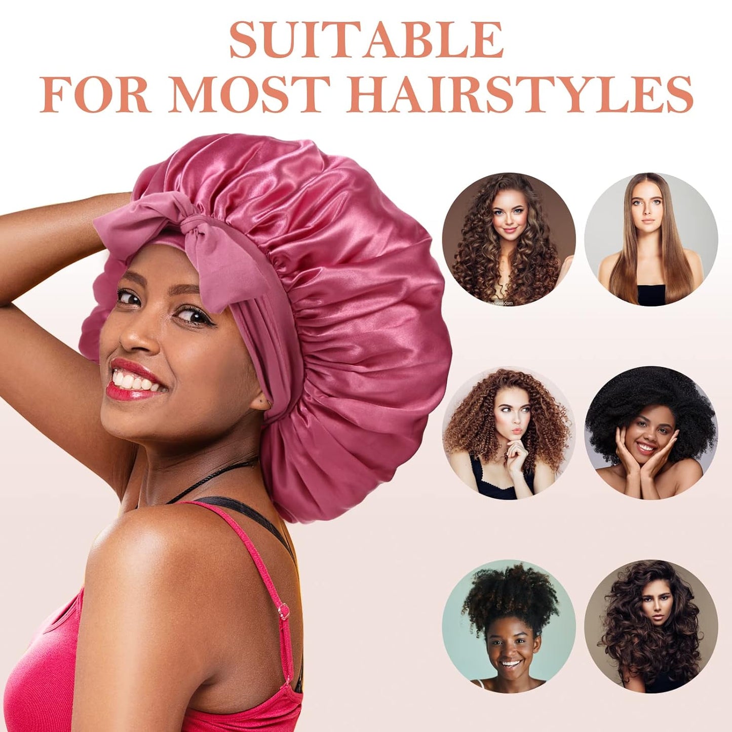 3Pcs Bonnet Silk Bonnet for Sleeping, Satin Bonnet for Sleeping Extra Large Hair Bonnets for Sleeping Black Curly Hair Women Jumbo Bonnet with Tie Band Braids