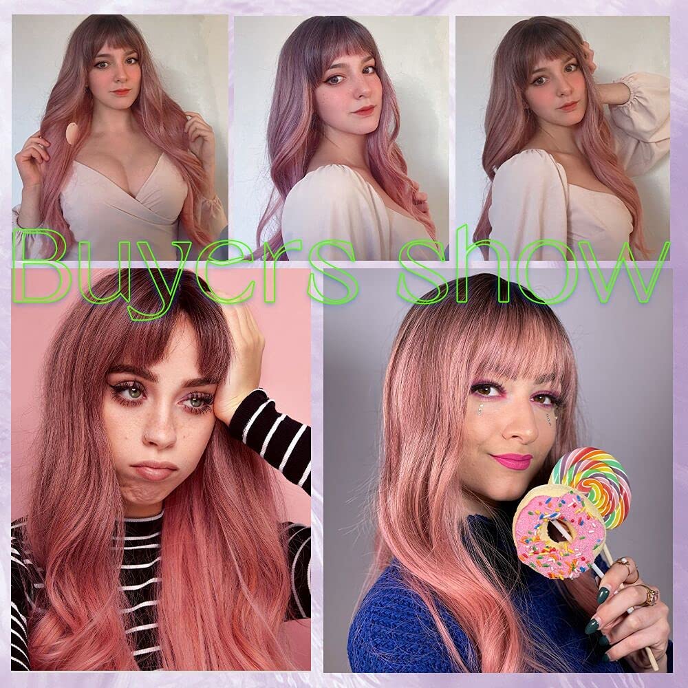 Black Wigs for Women Long Curly Wigs With Bangs Water Wavy Synthetic Wig, Party Cosplay Daily Use