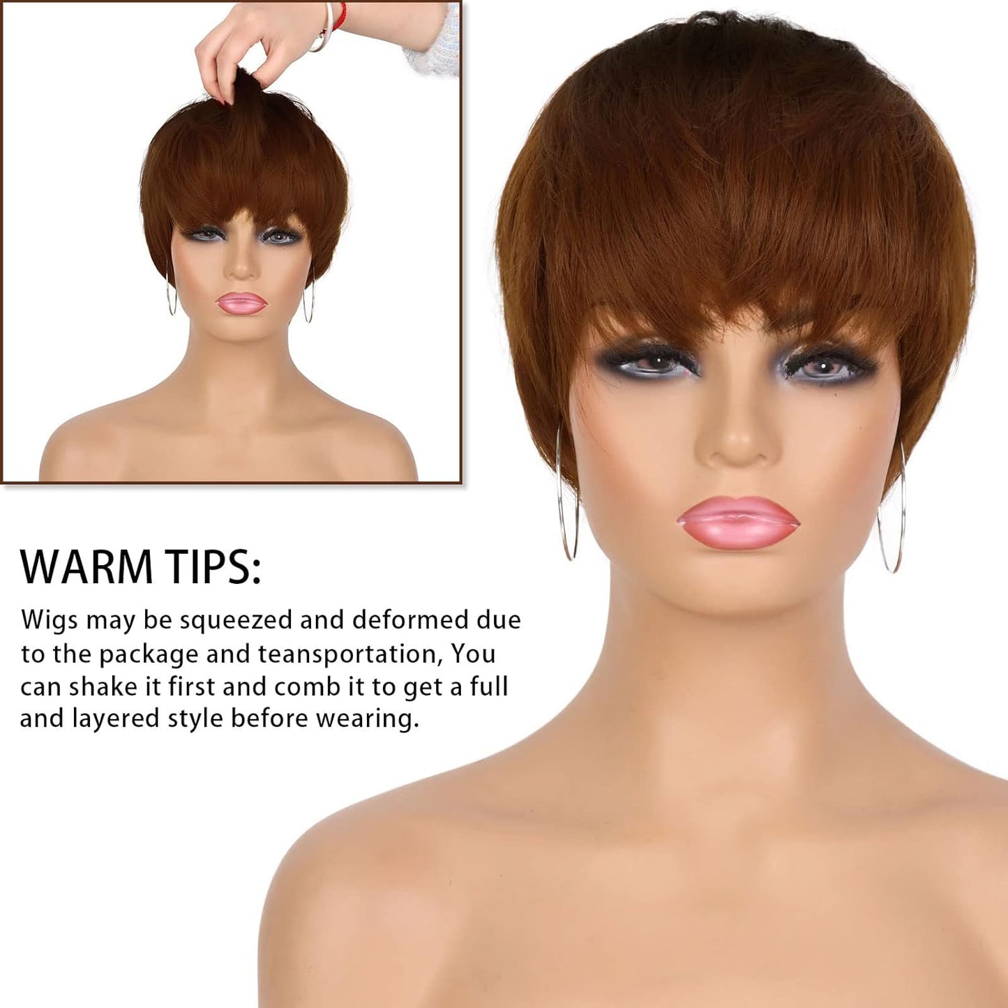 Pixie Cut Wig for Black Women Blonde 613 Short Wig with Bangs Layered Straight Hair Heat Resistant Synthetic Wig for Daily Use(613)