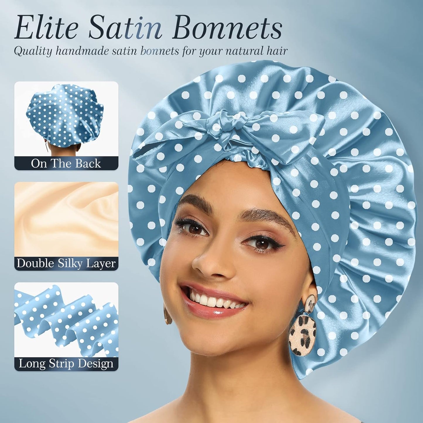 Satin Bonnet for Women, Silk Bonnet for Curly Hair, Silk Hair Bonnet for Sleeping Satin Bonnets for Black Women, Extra Large Bonnet with Tie Band