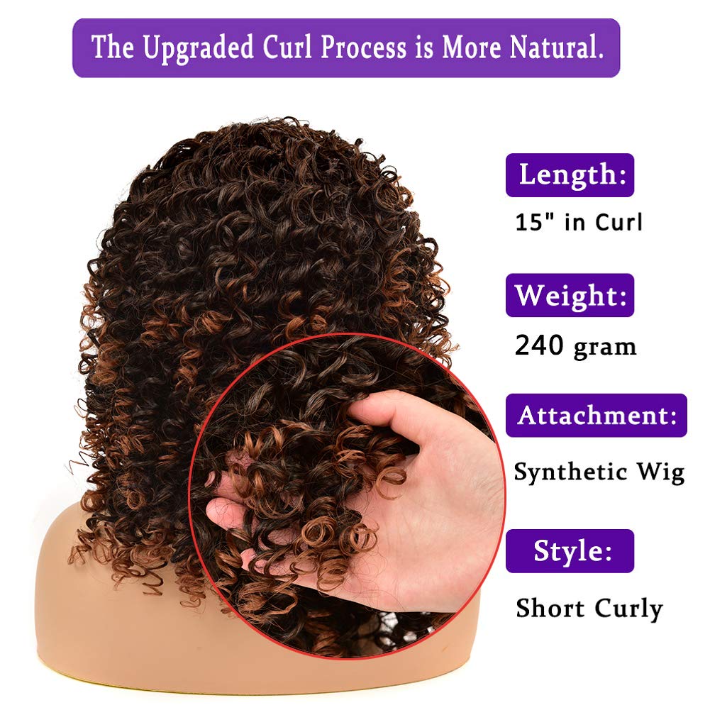 Kinky Curly Afro Wig with Bangs Ombre Gray Color Synthetic Mixed Wigs with 1 Wig Comb and 4pcs Wig Caps