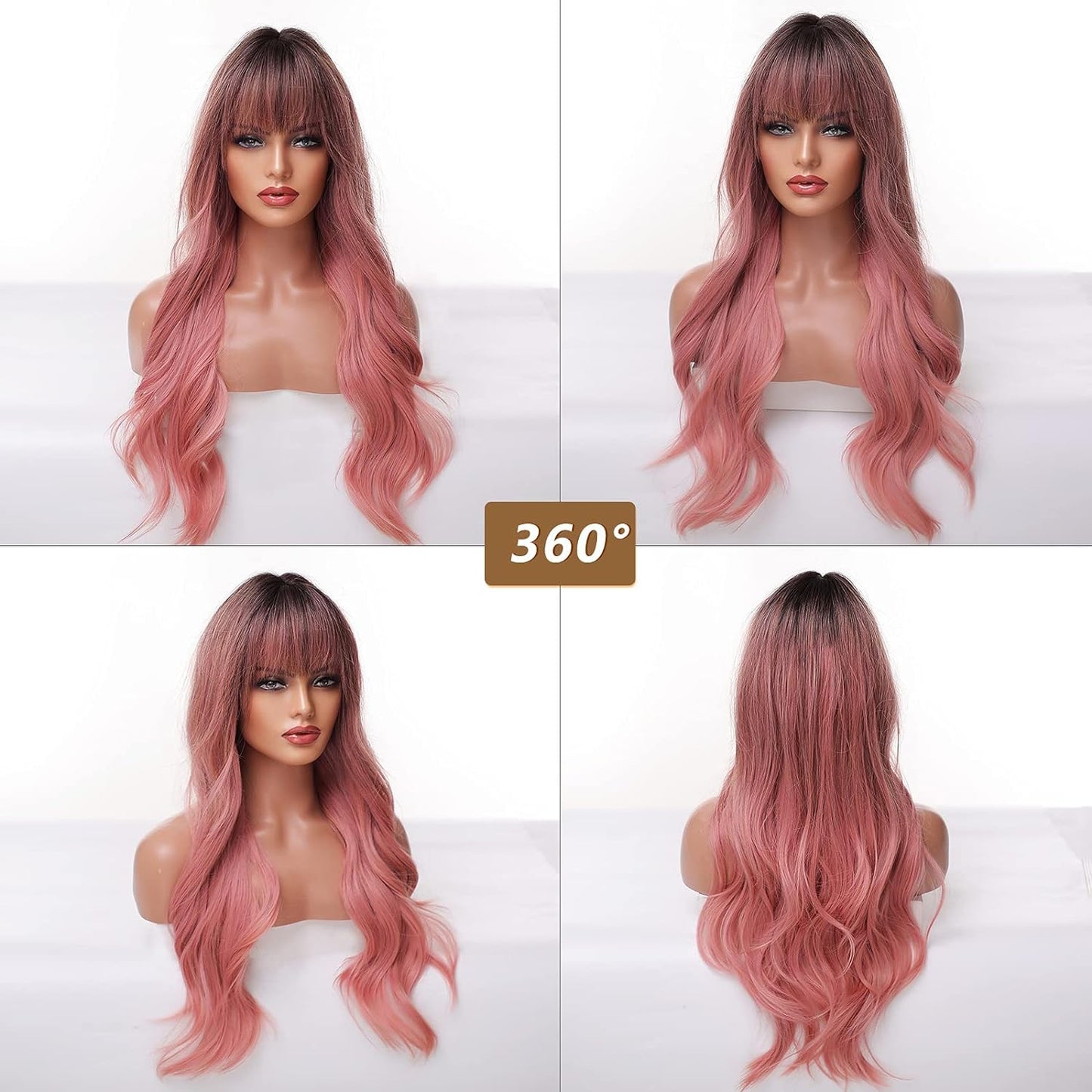 Black Wigs for Women Long Curly Wigs With Bangs Water Wavy Synthetic Wig, Party Cosplay Daily Use