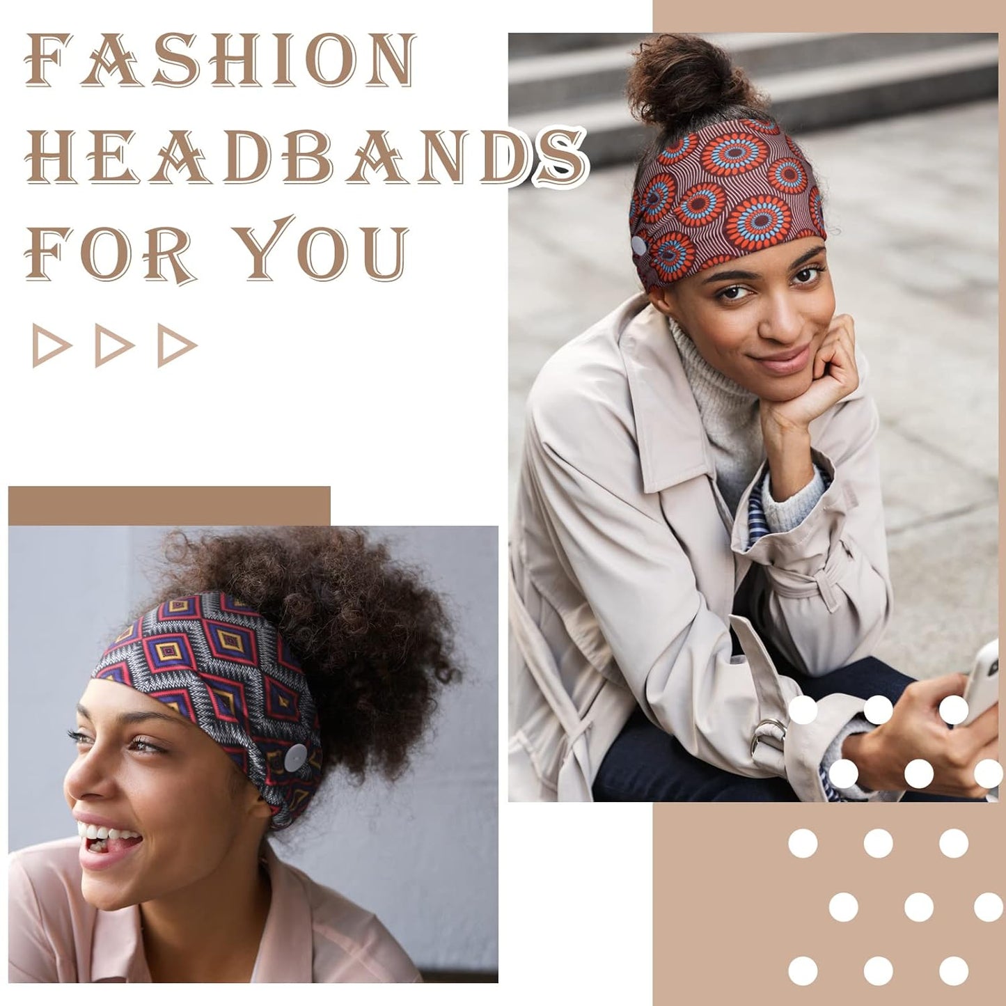 6 Pieces Headband with Buttons for Mask African Boho Knot Turban Headbands Nurse Elastic Headbands Sport Beach Hair Accessories for Women Girls (Bohemian Patterns)