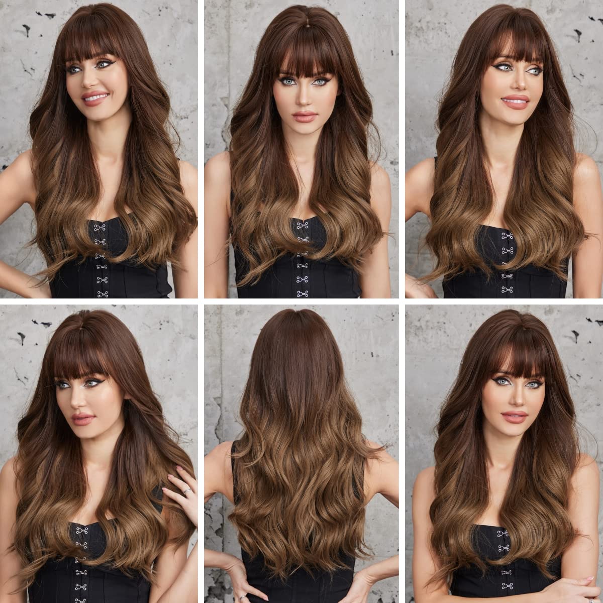 Black Wigs for Women Long Curly Wigs With Bangs Water Wavy Synthetic Wig, Party Cosplay Daily Use