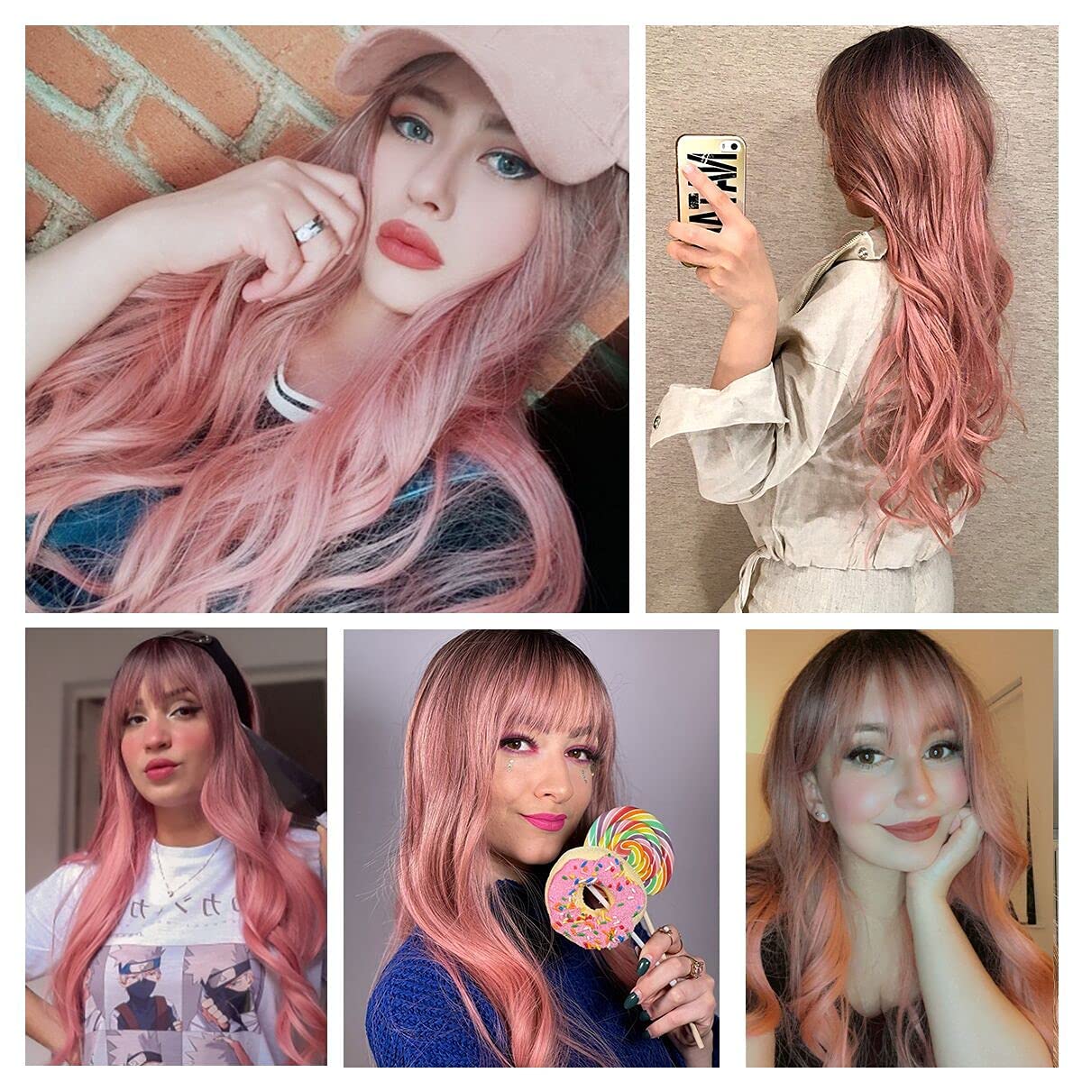 Black Wigs for Women Long Curly Wigs With Bangs Water Wavy Synthetic Wig, Party Cosplay Daily Use