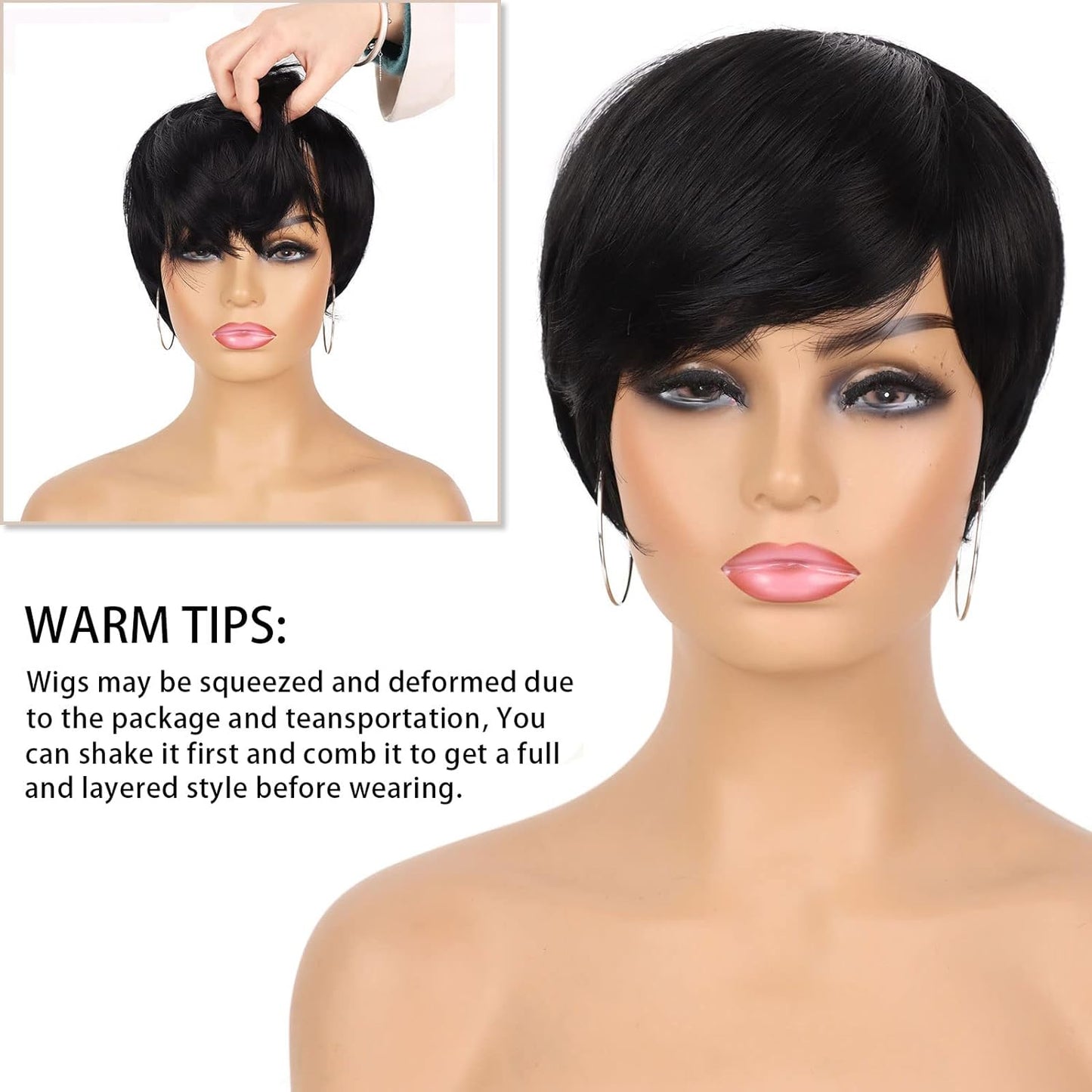 Pixie Cut Wig for Black Women Blonde 613 Short Wig with Bangs Layered Straight Hair Heat Resistant Synthetic Wig for Daily Use(613)