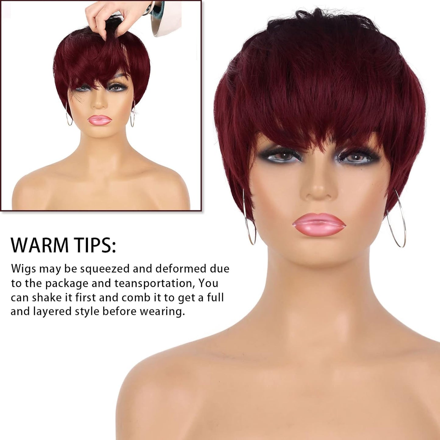 Pixie Cut Wig for Black Women Blonde 613 Short Wig with Bangs Layered Straight Hair Heat Resistant Synthetic Wig for Daily Use(613)