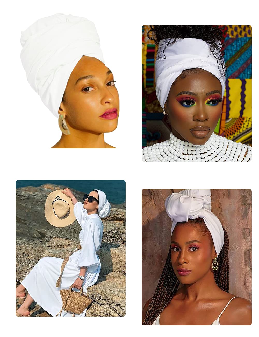 Harewom Black Hair Wrap for Women Long Stretch Jersey Head Scarf Summer Breathable Lightweight Turban Solid Color